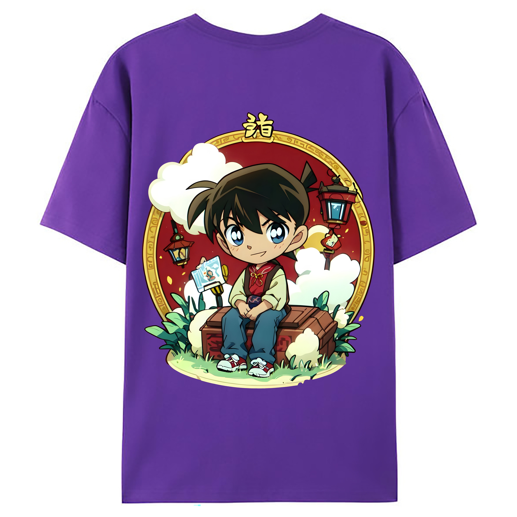 （画像用） 名探偵コナン 江戸川 コナン Detective Conan Conan Edogawa 綿100％ メンズ半袖Tシャツ（バックプリント） 通気性
