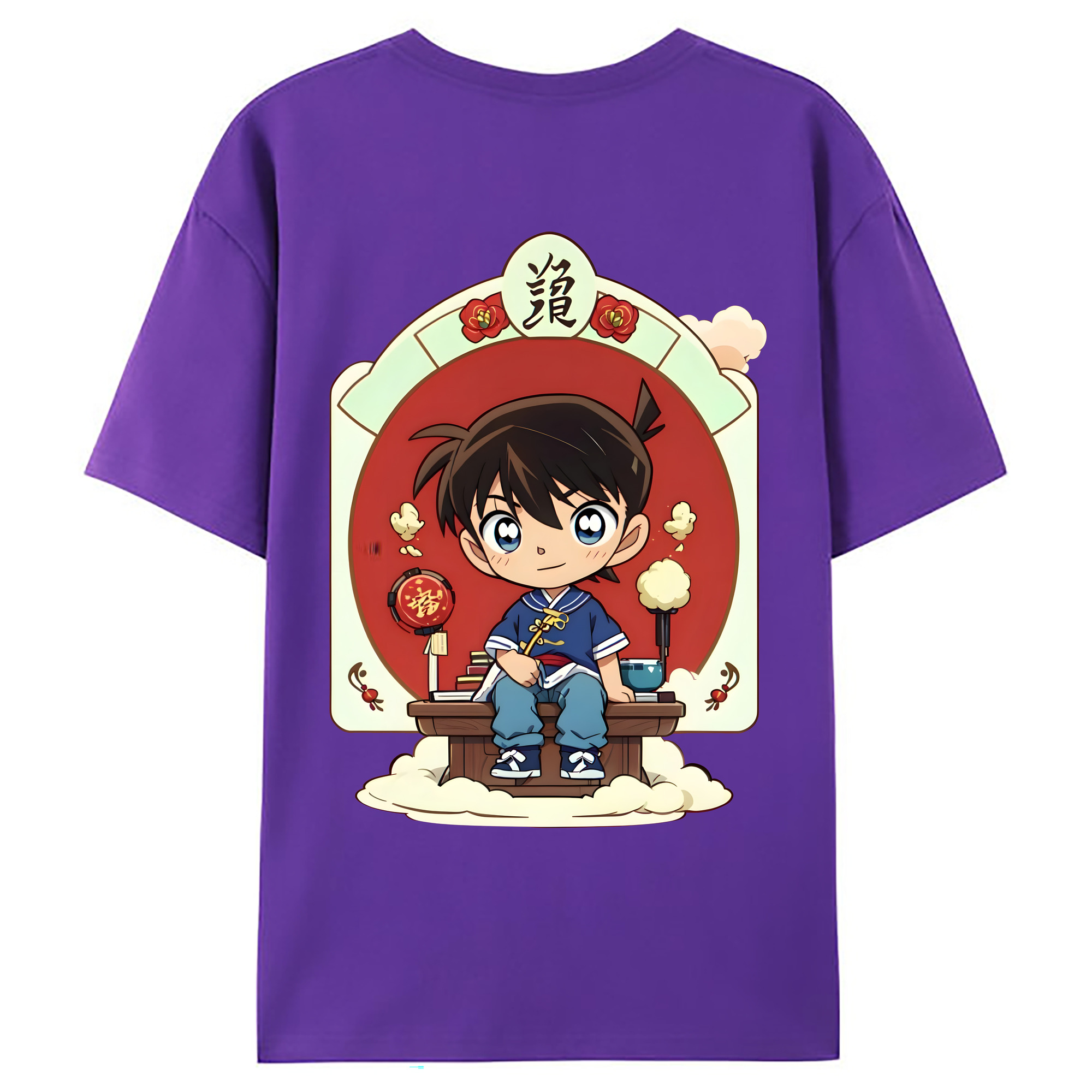 （画像用） 名探偵コナン 江戸川 コナン Detective Conan Conan Edogawa 綿100％ メンズ半袖Tシャツ（バックプリント） 通気性