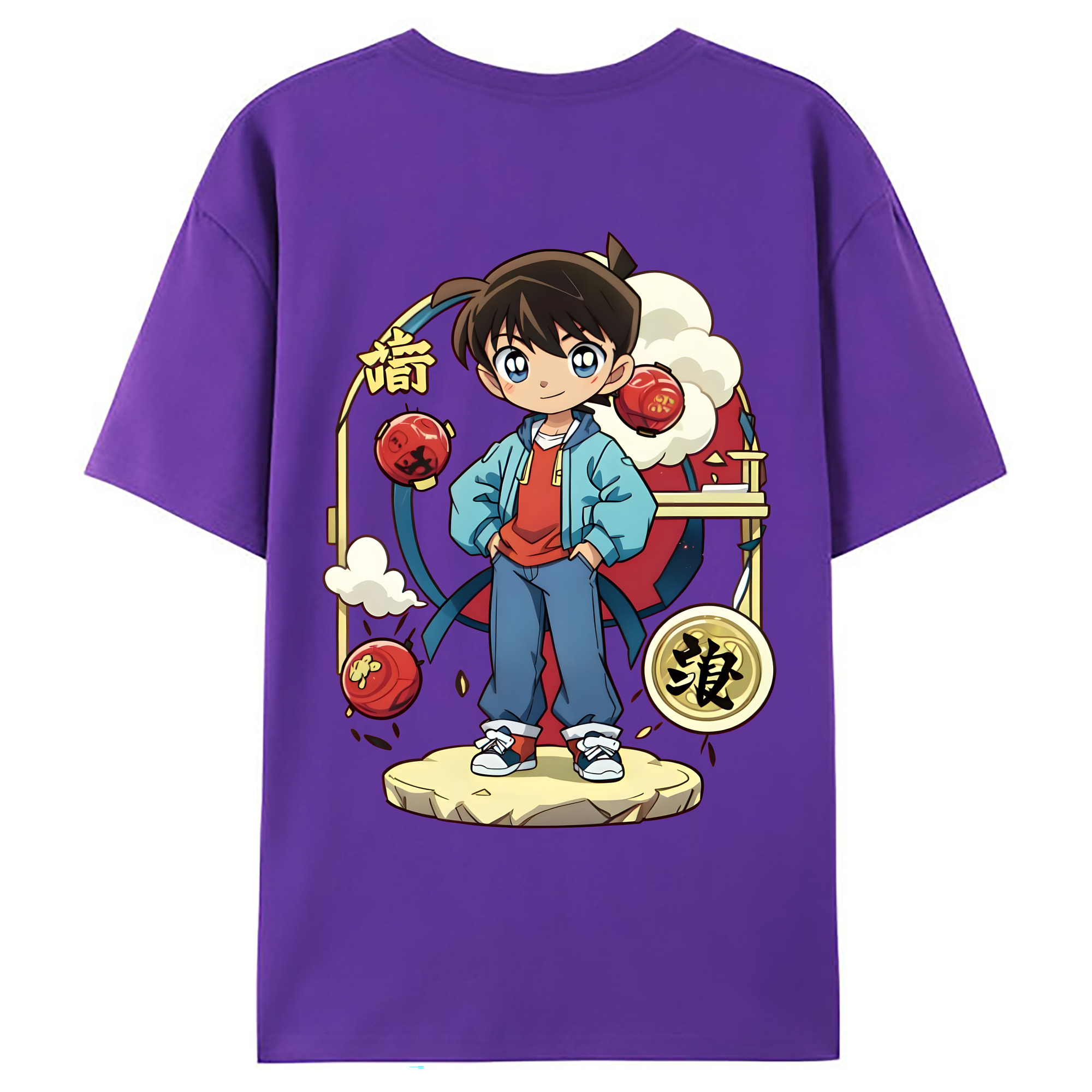 （画像用） 名探偵コナン 江戸川 コナン Detective Conan Conan Edogawa 綿100％ メンズ半袖Tシャツ（バックプリント） 通気性