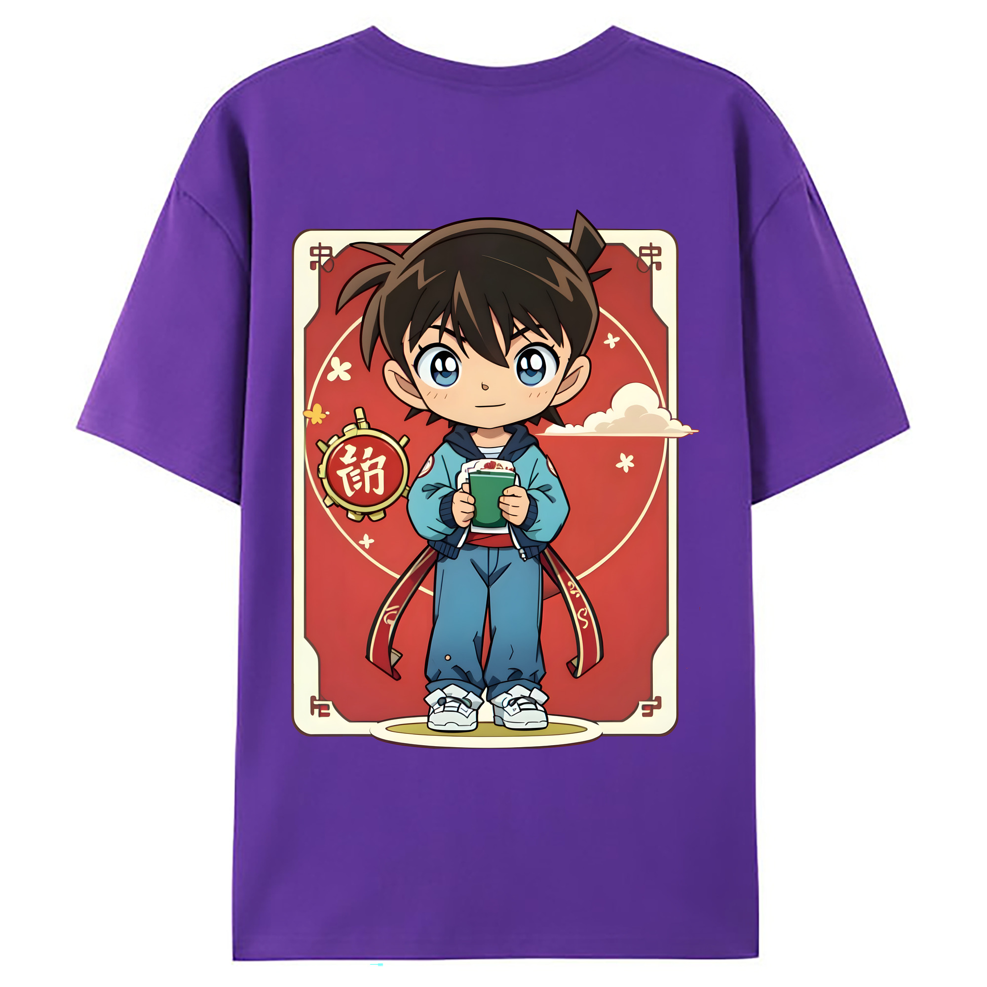 （画像用） 名探偵コナン 江戸川 コナン Detective Conan Conan Edogawa 綿100％ メンズ半袖Tシャツ（バックプリント） 通気性