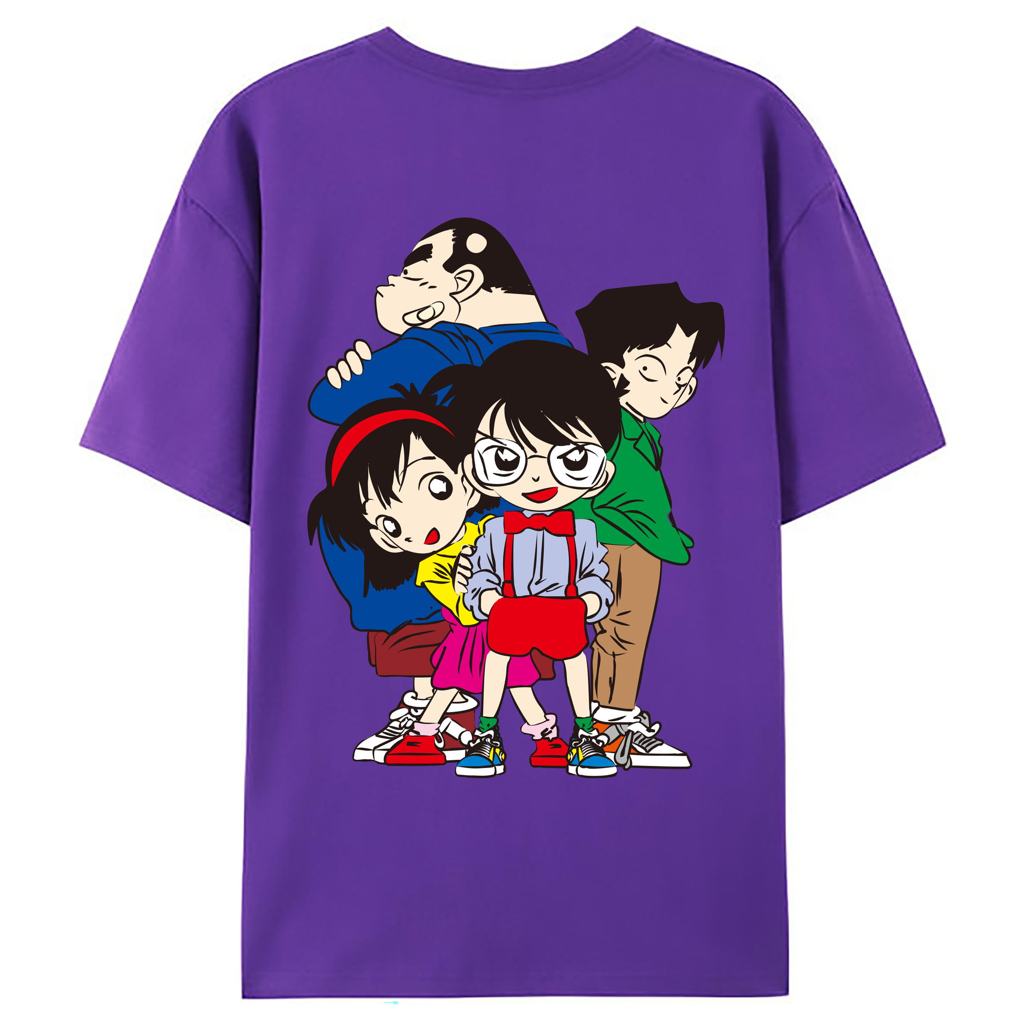（画像用） 名探偵コナン Detective Conan 綿100％ メンズ半袖Tシャツ（バックプリント） 通気性