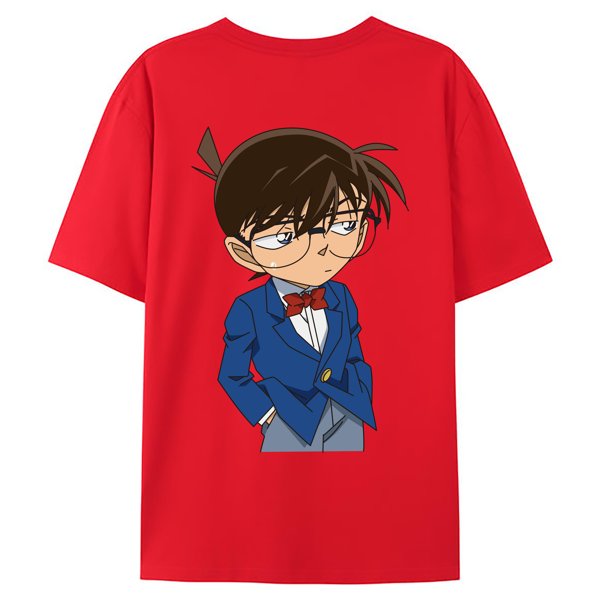 （画像用） 名探偵コナン 江戸川 コナン Detective Conan Conan Edogawa 綿100％ メンズ半袖Tシャツ（バックプリント） 通気性