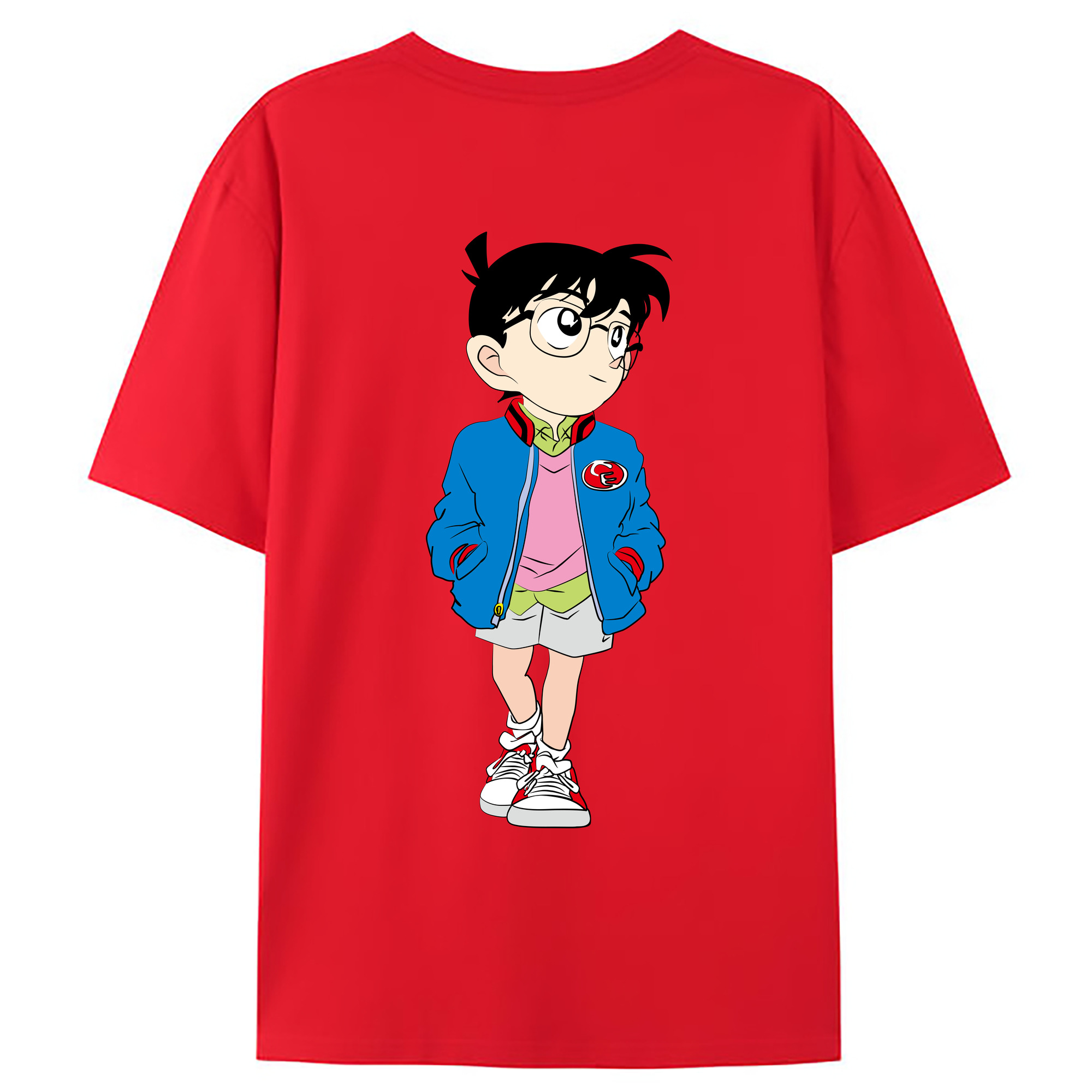 （画像用） 名探偵コナン 江戸川 コナン Detective Conan Conan Edogawa 綿100％ メンズ半袖Tシャツ（バックプリント） 通気性