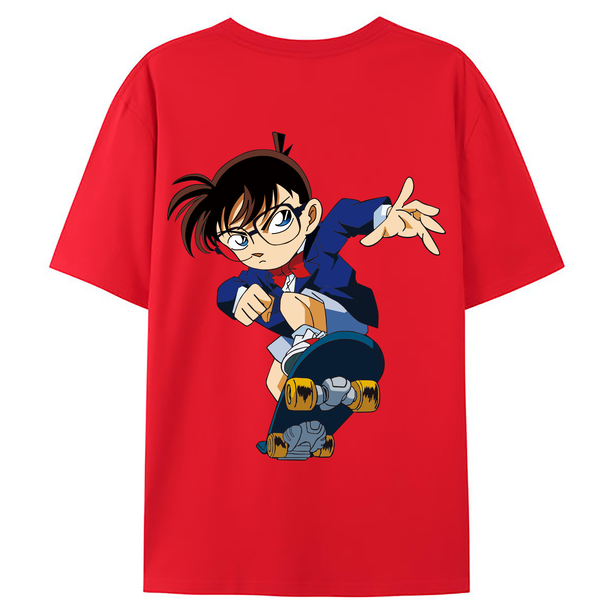 （画像用） 名探偵コナン 江戸川 コナン Detective Conan Conan Edogawa 綿100％ メンズ半袖Tシャツ（バックプリント） 通気性