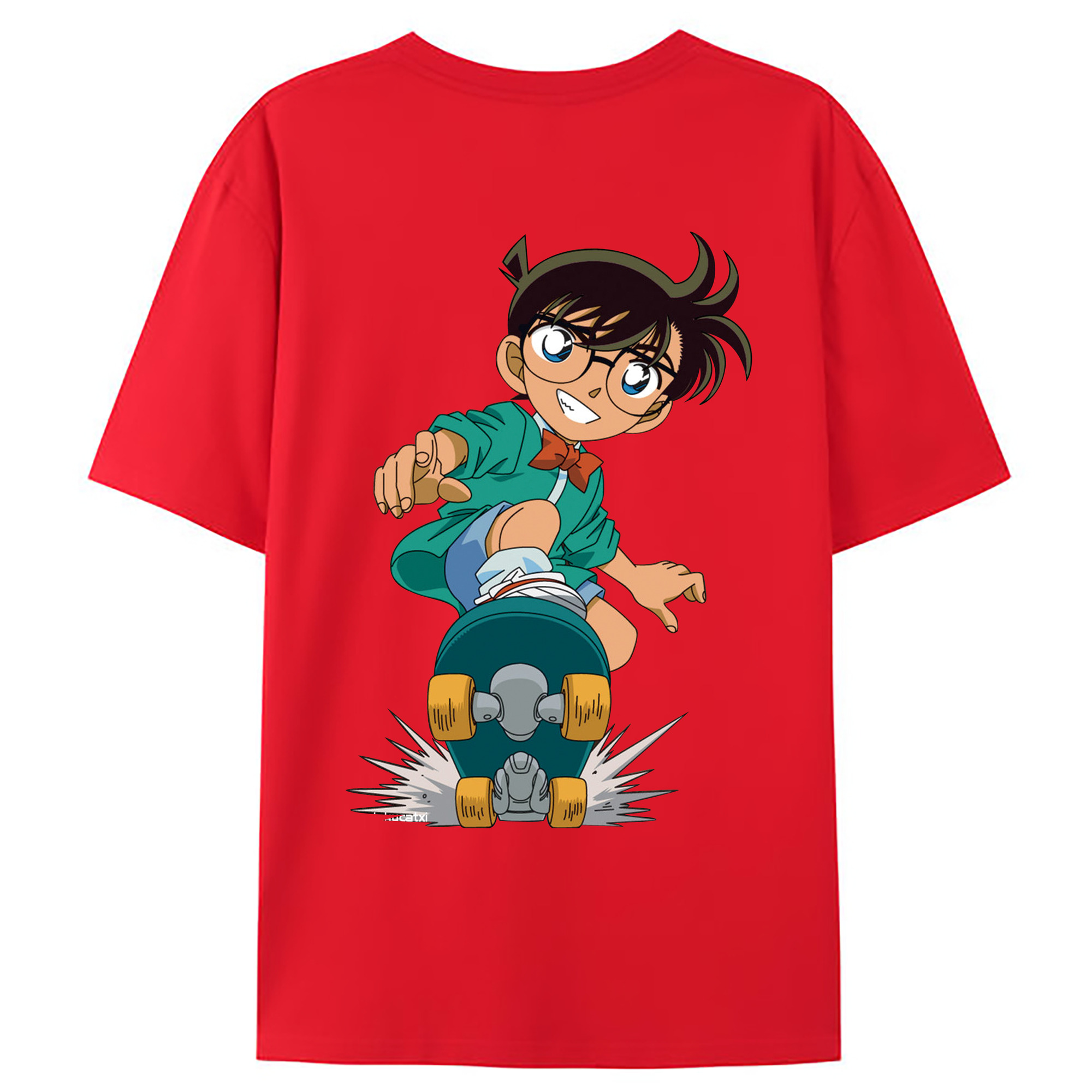 （画像用） 名探偵コナン 江戸川 コナン Detective Conan Conan Edogawa 綿100％ メンズ半袖Tシャツ（バックプリント） 通気性
