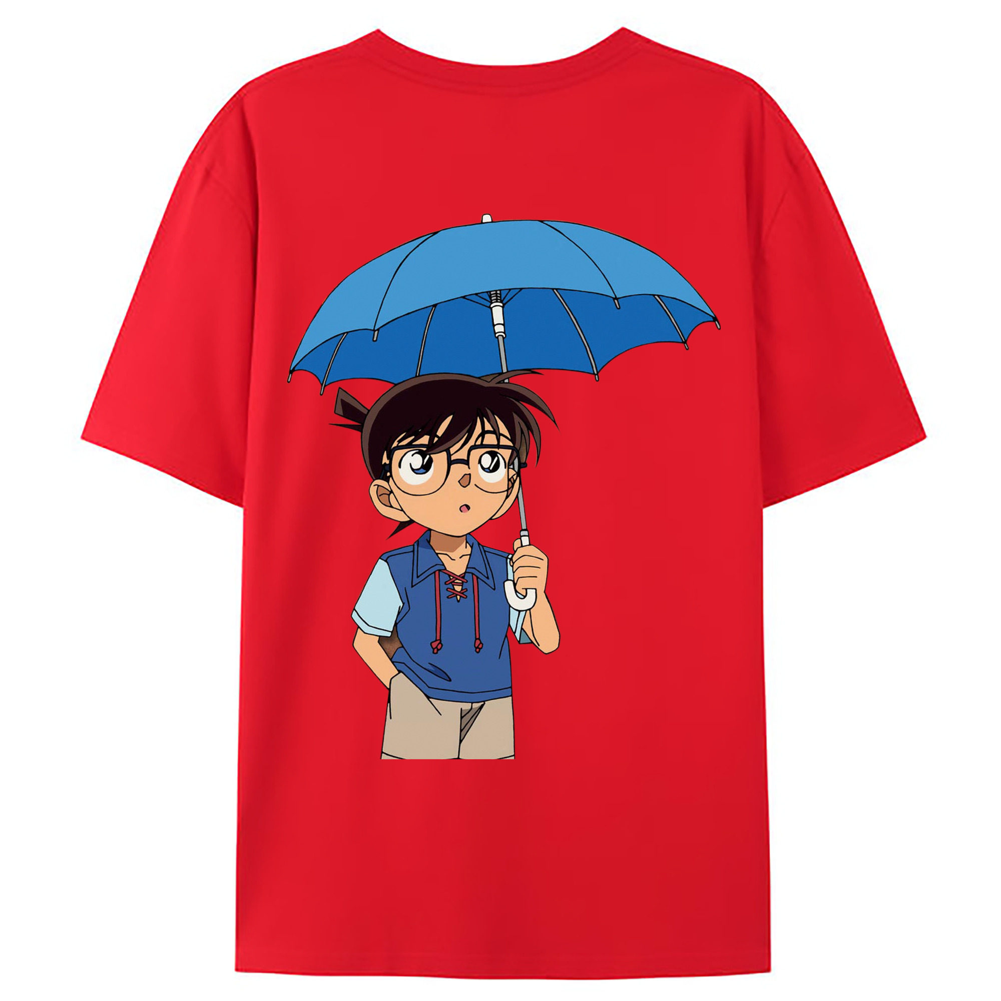 （画像用） 名探偵コナン 江戸川 コナン Detective Conan Conan Edogawa 綿100％ メンズ半袖Tシャツ（バックプリント） 通気性