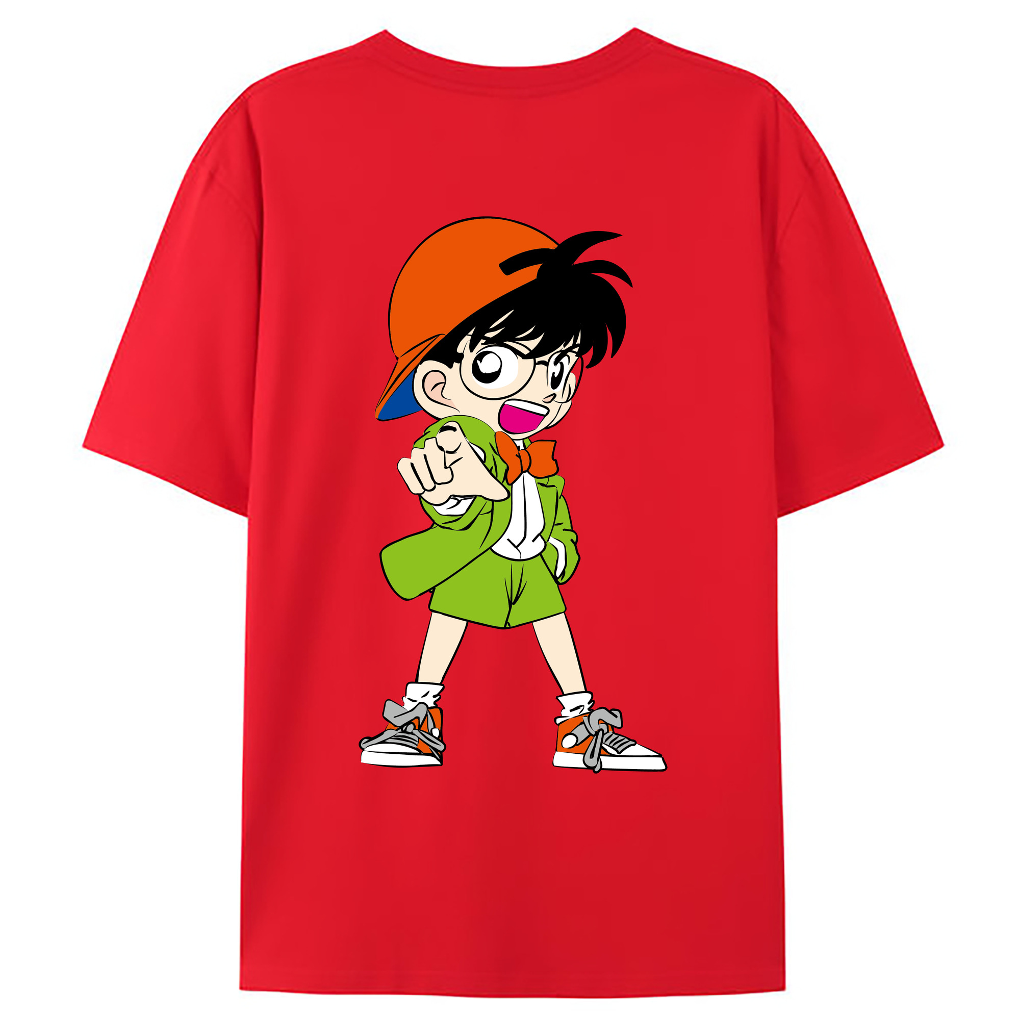 （画像用） 名探偵コナン 江戸川 コナン Detective Conan Conan Edogawa 綿100％ メンズ半袖Tシャツ（バックプリント） 通気性