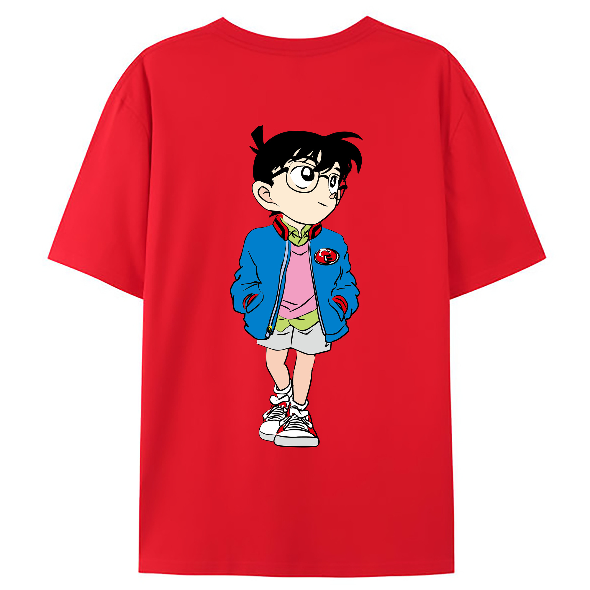 （画像用） 名探偵コナン 江戸川 コナン Detective Conan Conan Edogawa 綿100％ メンズ半袖Tシャツ（バックプリント） 通気性