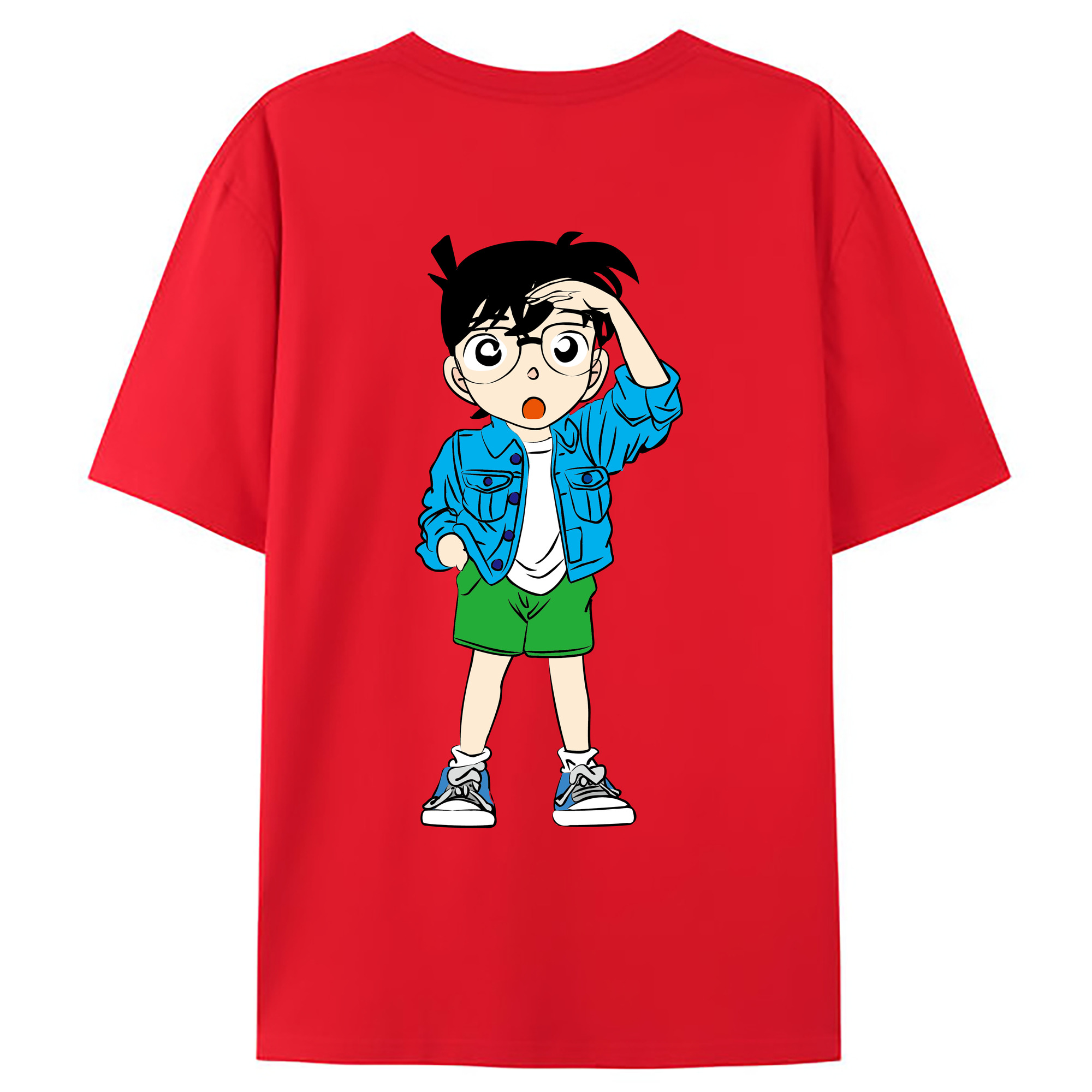 （画像用） 名探偵コナン 江戸川 コナン Detective Conan Conan Edogawa 綿100％ メンズ半袖Tシャツ（バックプリント） 通気性