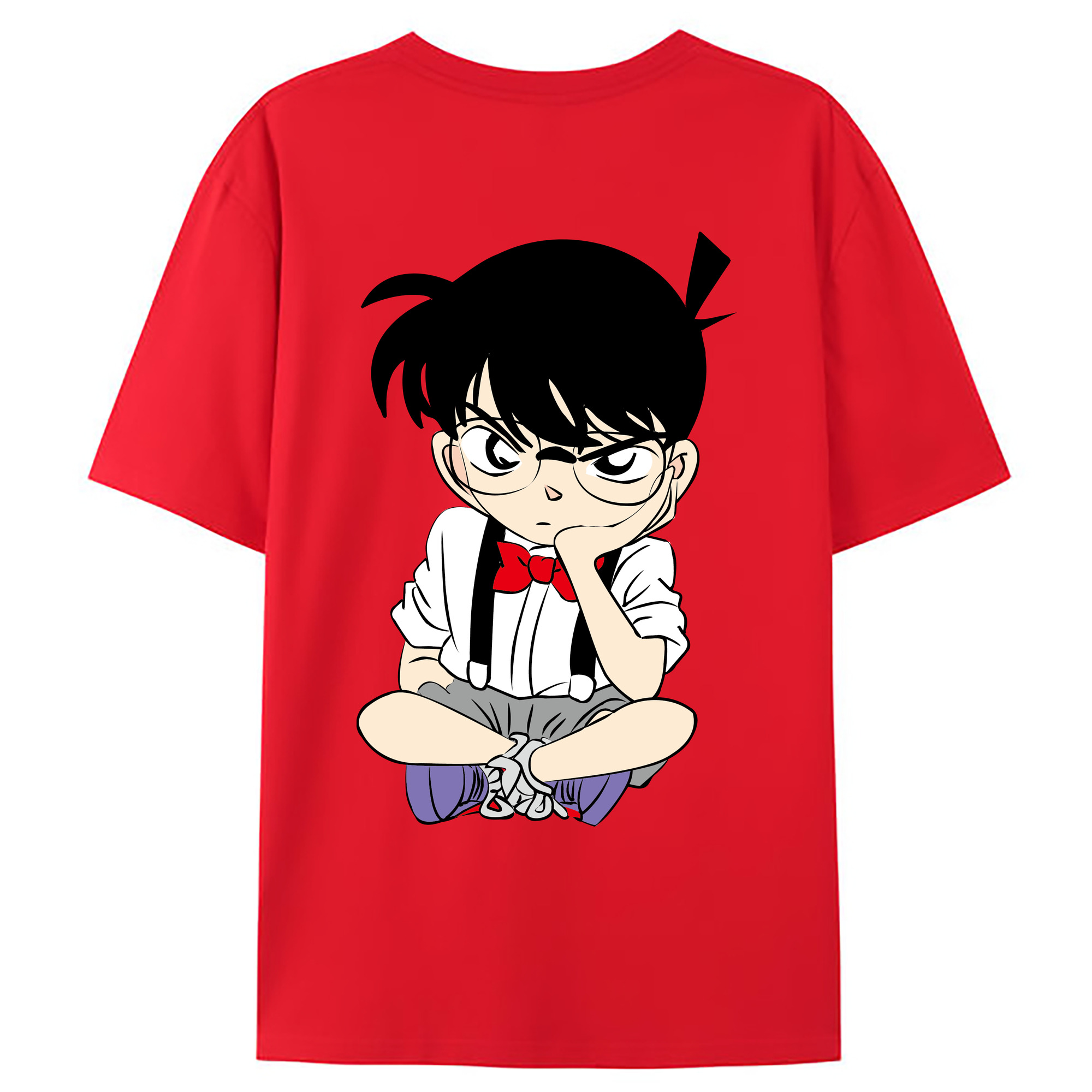 （画像用） 名探偵コナン 江戸川 コナン Detective Conan Conan Edogawa 綿100％ メンズ半袖Tシャツ（バックプリント） 通気性