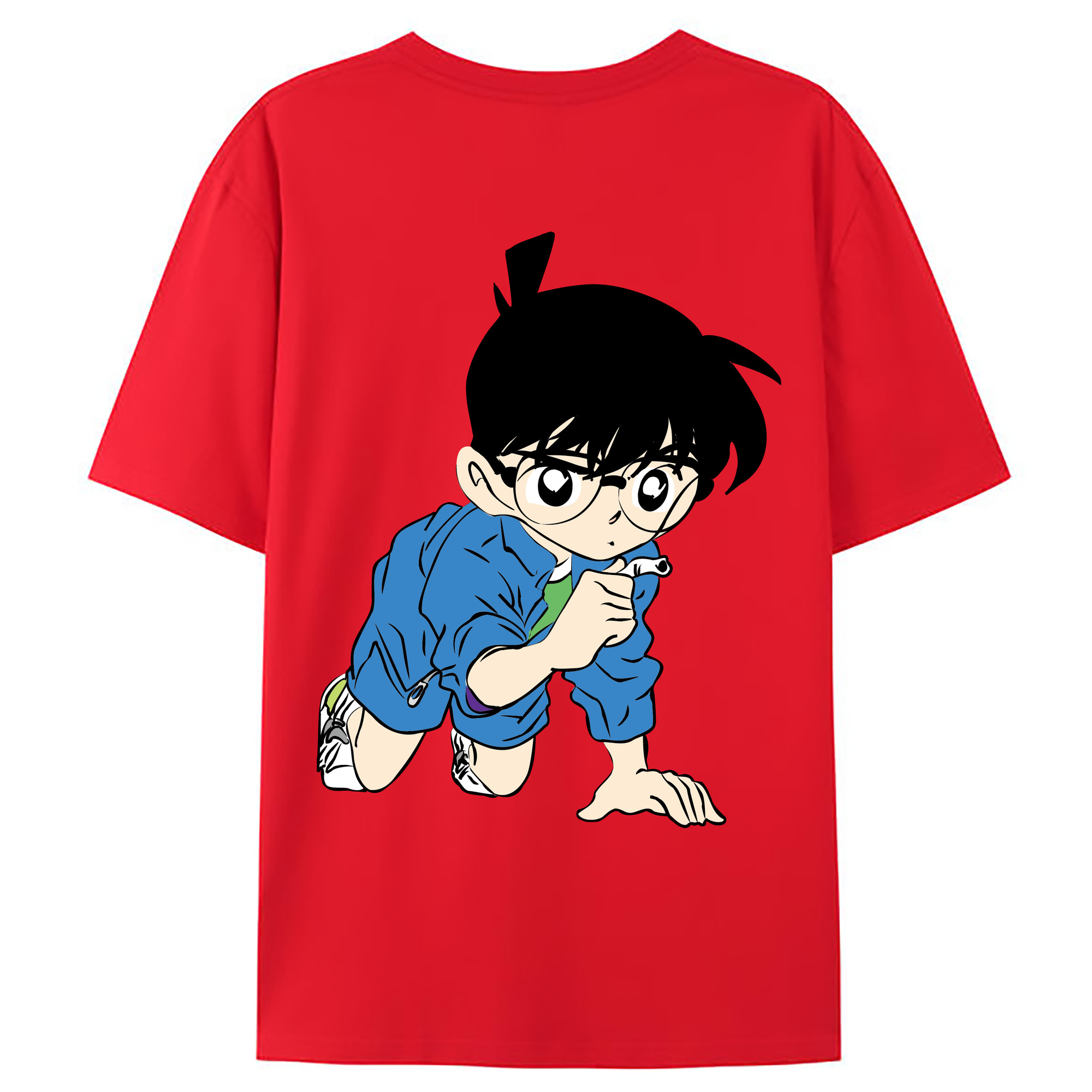 （画像用） 名探偵コナン 江戸川 コナン Detective Conan Conan Edogawa 綿100％ メンズ半袖Tシャツ（バックプリント） 通気性