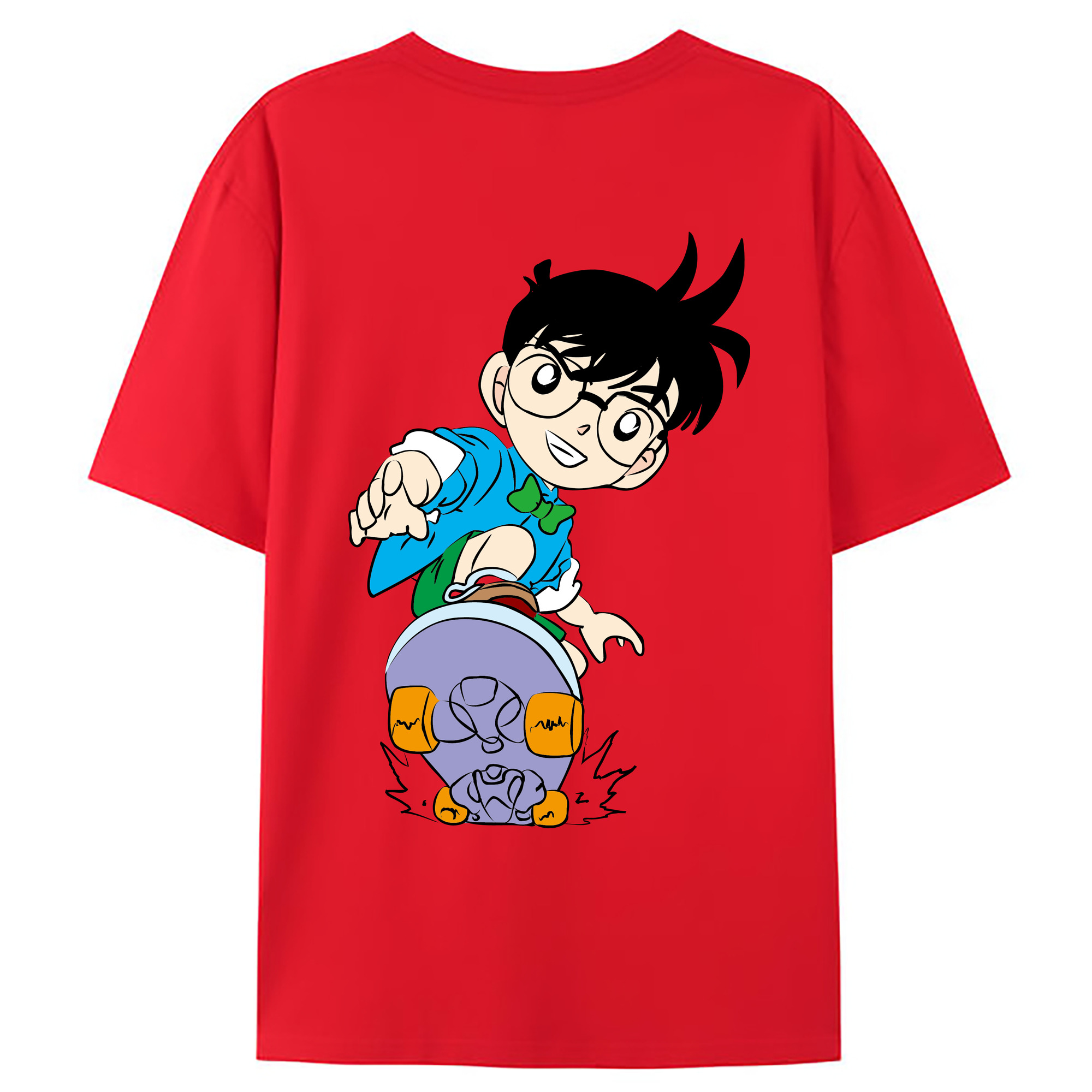 （画像用） 名探偵コナン 江戸川 コナン Detective Conan Conan Edogawa 綿100％ メンズ半袖Tシャツ（バックプリント） 通気性