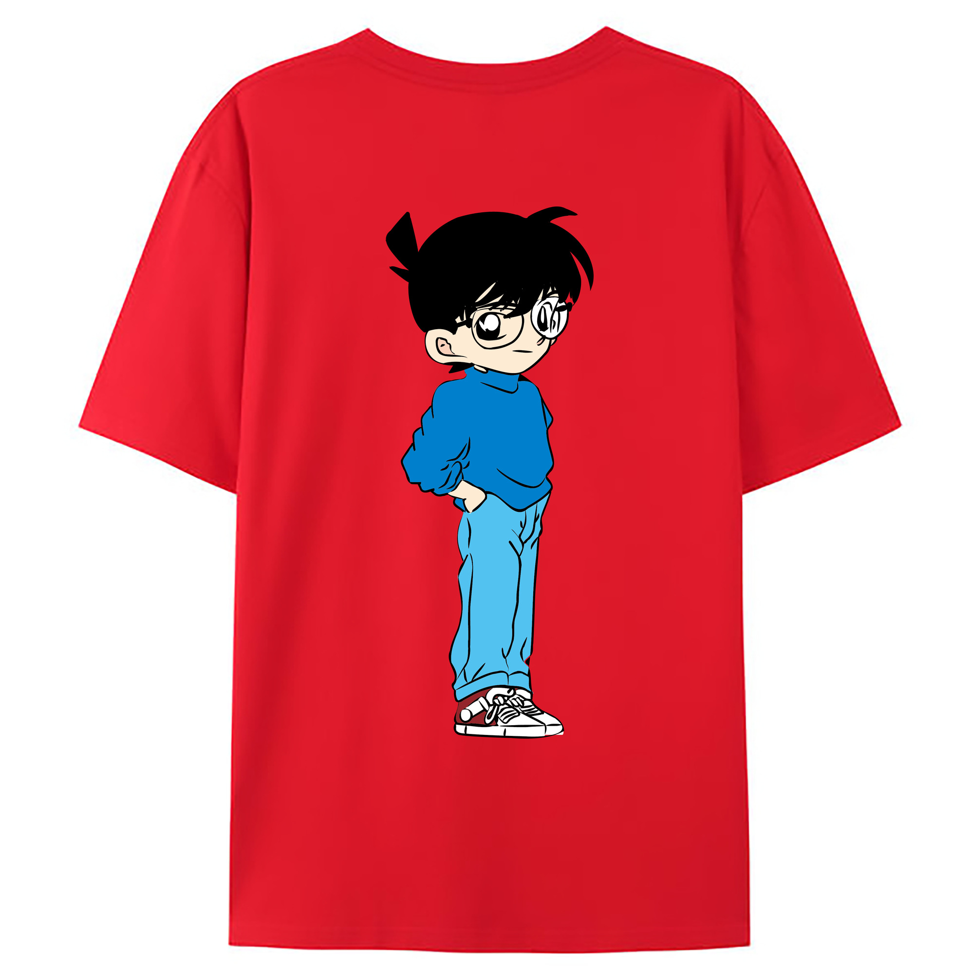 （画像用） 名探偵コナン 江戸川 コナン Detective Conan Conan Edogawa 綿100％ メンズ半袖Tシャツ（バックプリント） 通気性