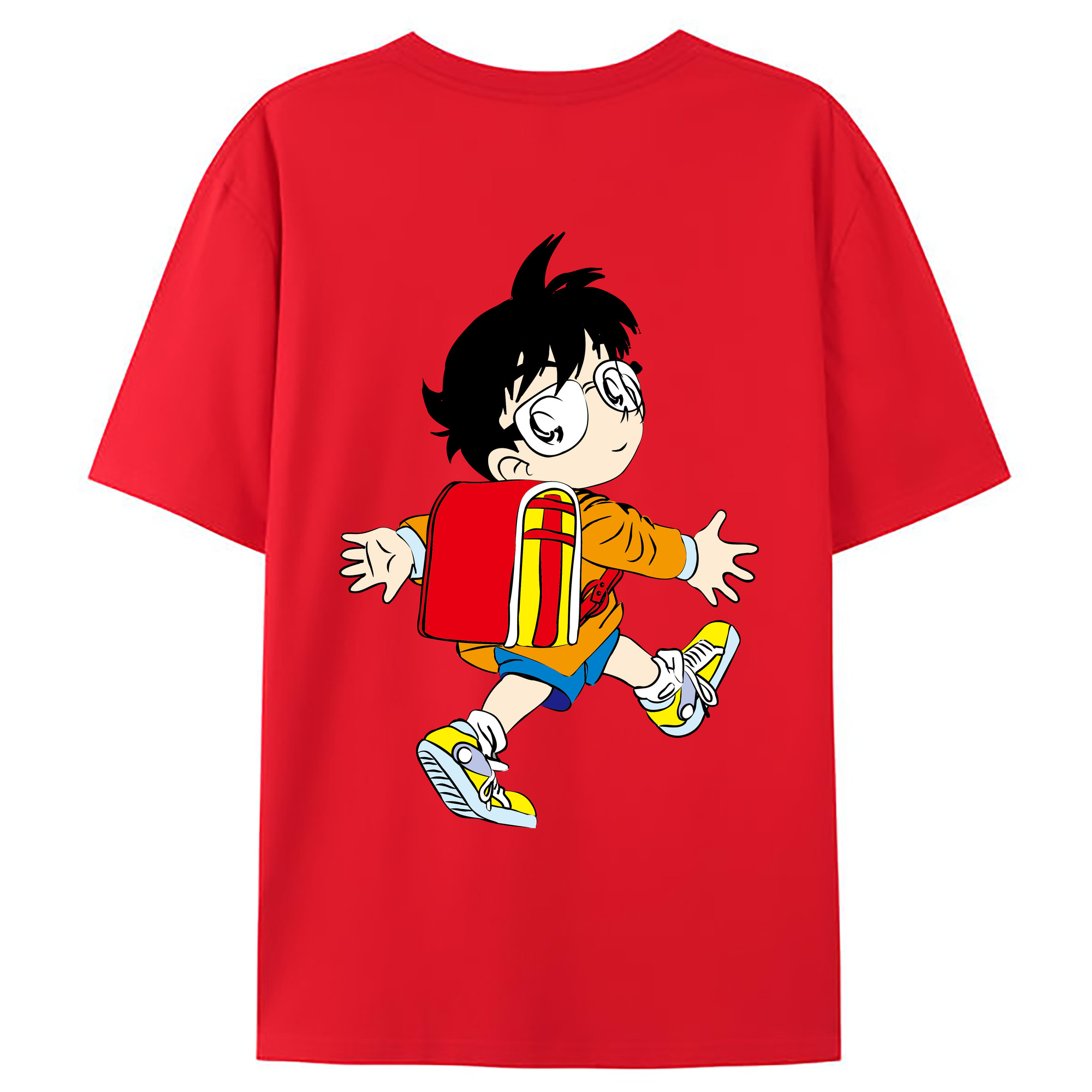 （画像用） 名探偵コナン 江戸川 コナン Detective Conan Conan Edogawa 綿100％ メンズ半袖Tシャツ（バックプリント） 通気性