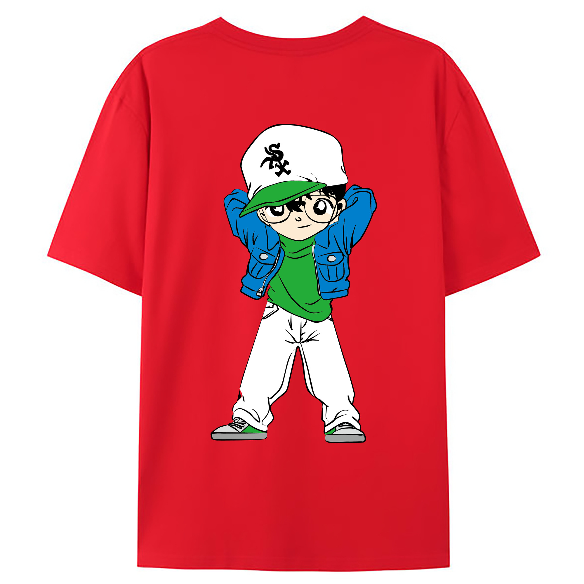 （画像用） 名探偵コナン 江戸川 コナン Detective Conan Conan Edogawa 綿100％ メンズ半袖Tシャツ（バックプリント） 通気性
