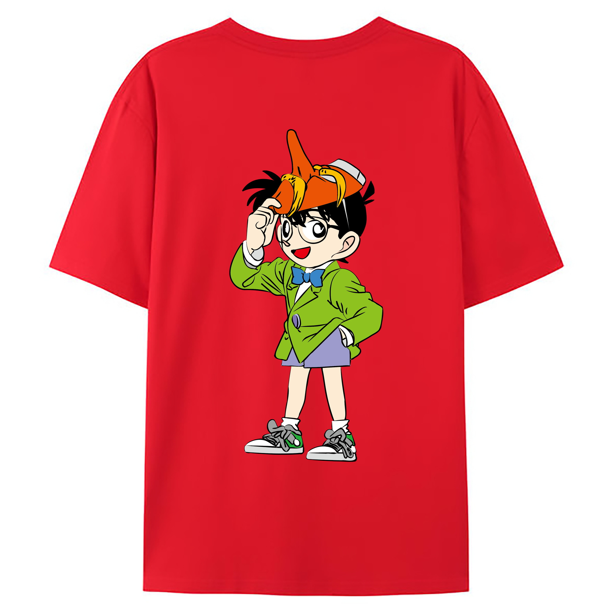 （画像用） 名探偵コナン 江戸川 コナン Detective Conan Conan Edogawa 綿100％ メンズ半袖Tシャツ（バックプリント） 通気性