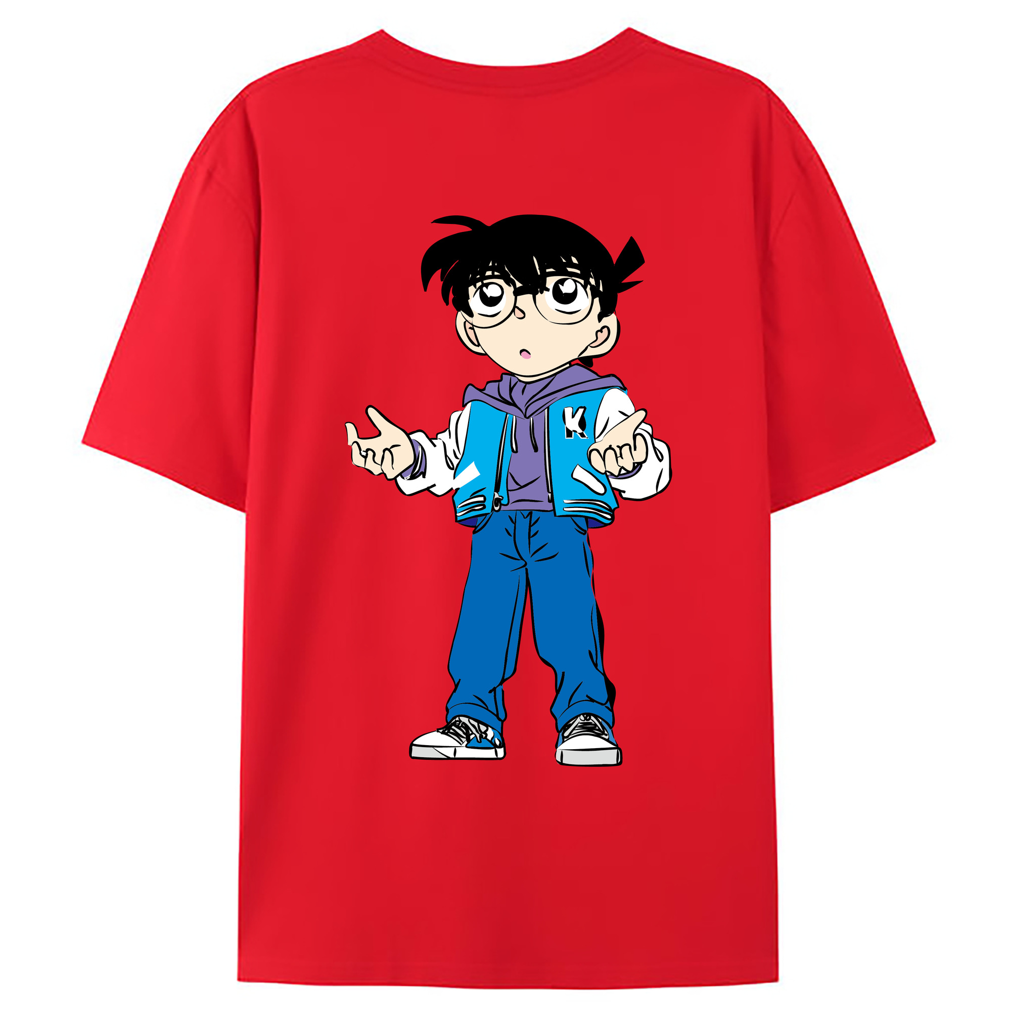 （画像用） 名探偵コナン 江戸川 コナン Detective Conan Conan Edogawa 綿100％ メンズ半袖Tシャツ（バックプリント） 通気性