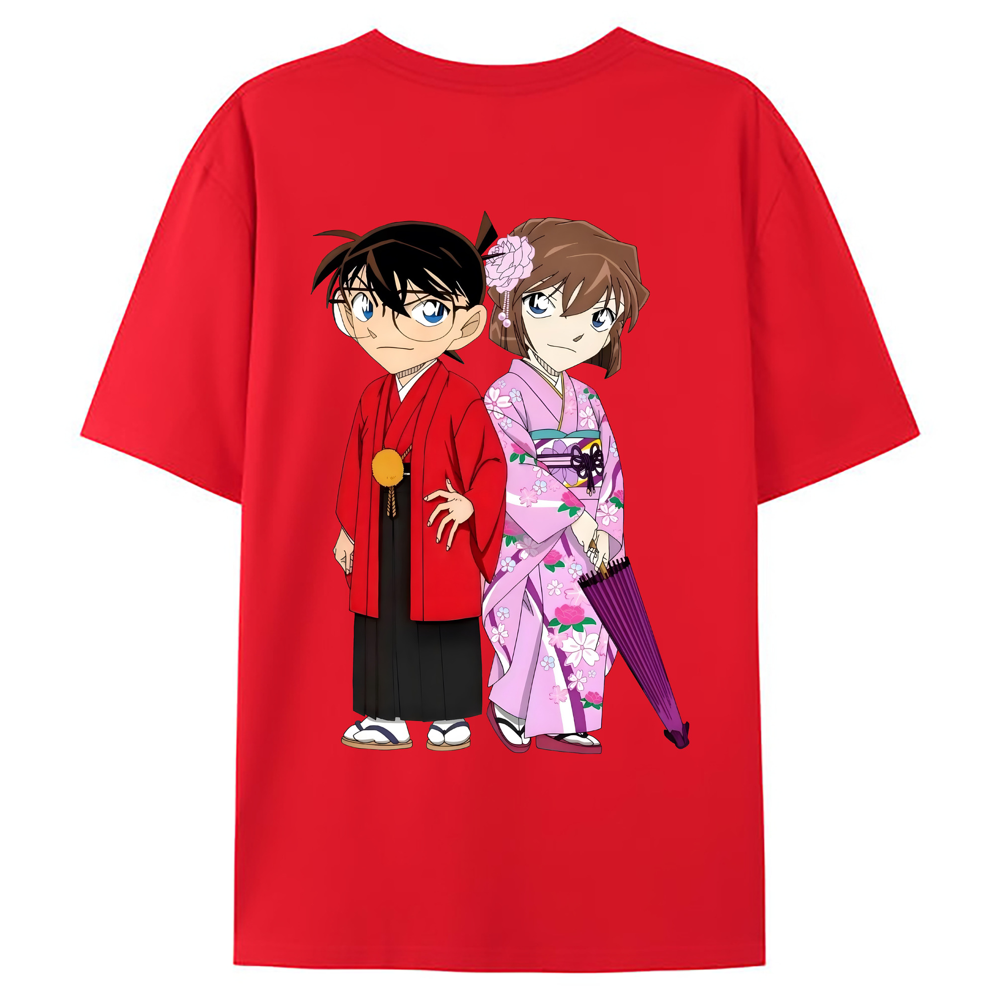（画像用） 名探偵コナン 江戸川 コナン Detective Conan Conan Edogawa 綿100％ メンズ半袖Tシャツ（バックプリント） 通気性