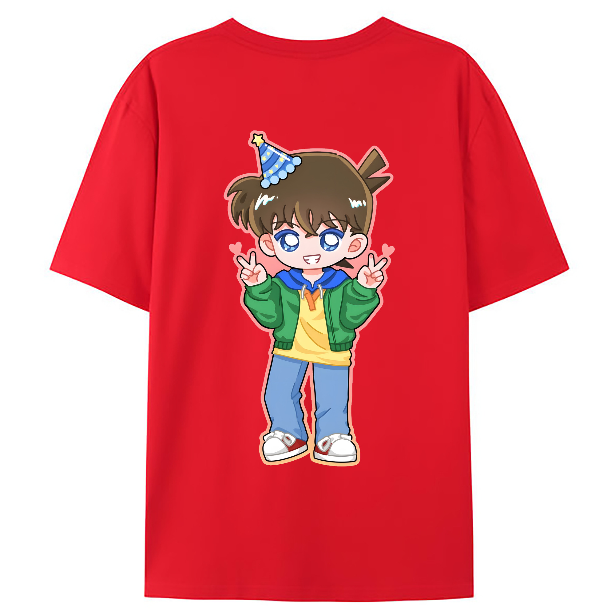（画像用） 名探偵コナン 江戸川 コナン Detective Conan Conan Edogawa 綿100％ メンズ半袖Tシャツ（バックプリント） 通気性