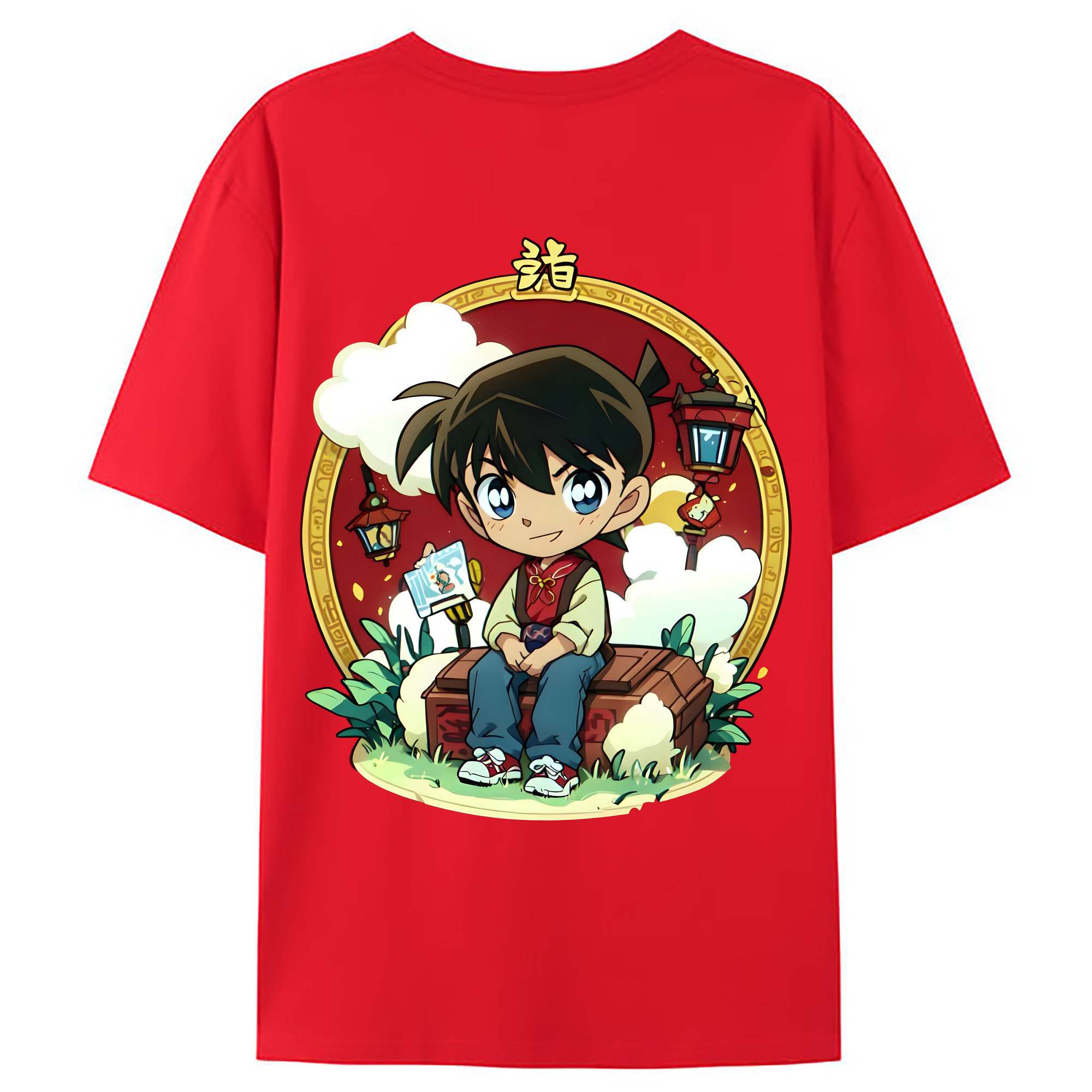 （画像用） 名探偵コナン 江戸川 コナン Detective Conan Conan Edogawa 綿100％ メンズ半袖Tシャツ（バックプリント） 通気性