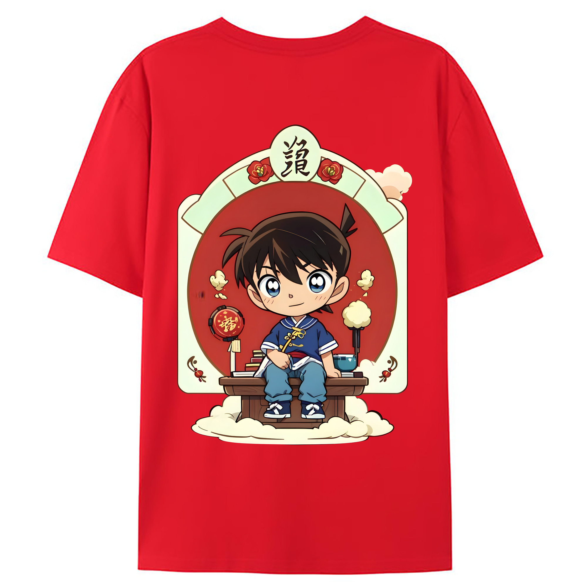 （画像用） 名探偵コナン 江戸川 コナン Detective Conan Conan Edogawa 綿100％ メンズ半袖Tシャツ（バックプリント） 通気性