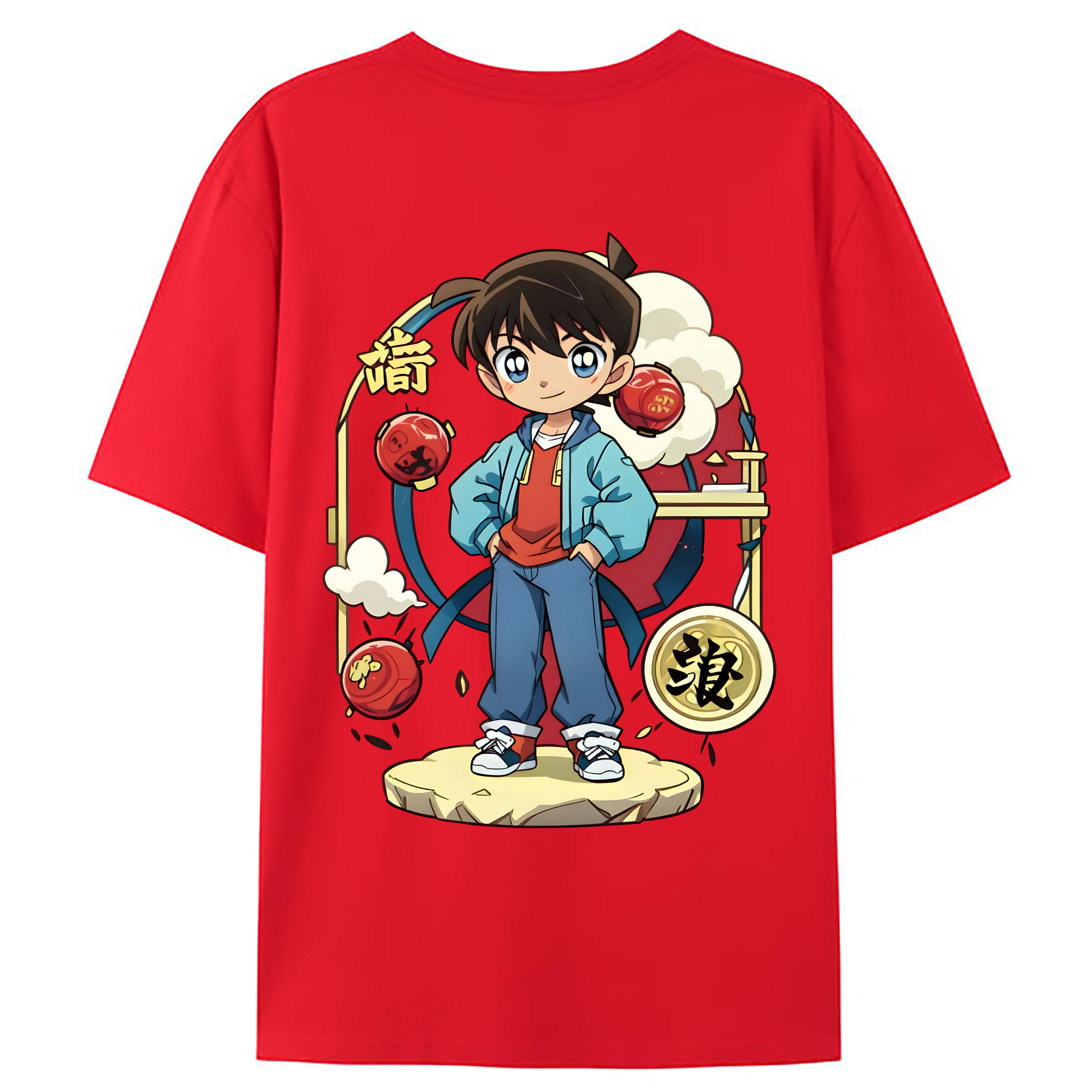 （画像用） 名探偵コナン 江戸川 コナン Detective Conan Conan Edogawa 綿100％ メンズ半袖Tシャツ（バックプリント） 通気性