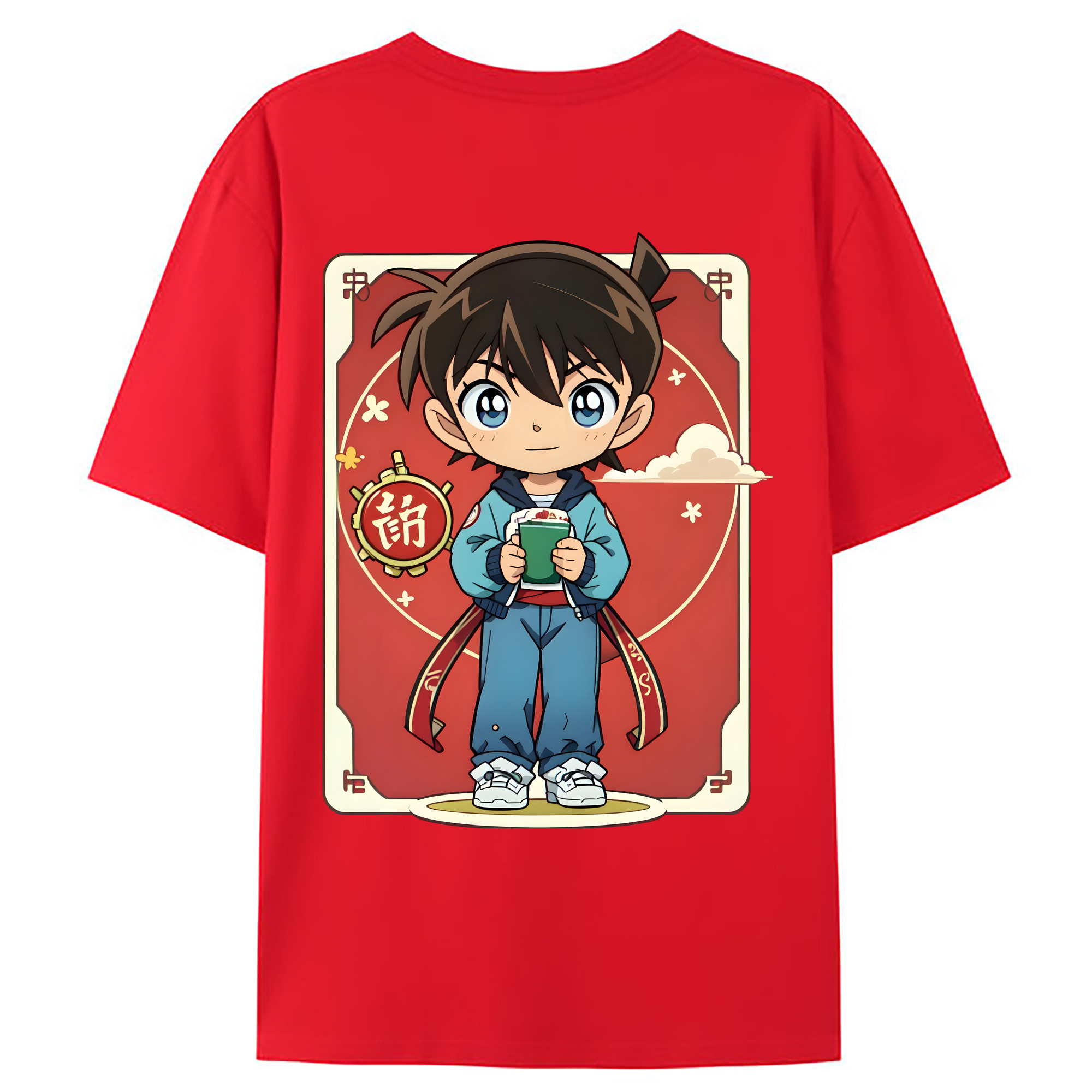 （画像用） 名探偵コナン 江戸川 コナン Detective Conan Conan Edogawa 綿100％ メンズ半袖Tシャツ（バックプリント） 通気性