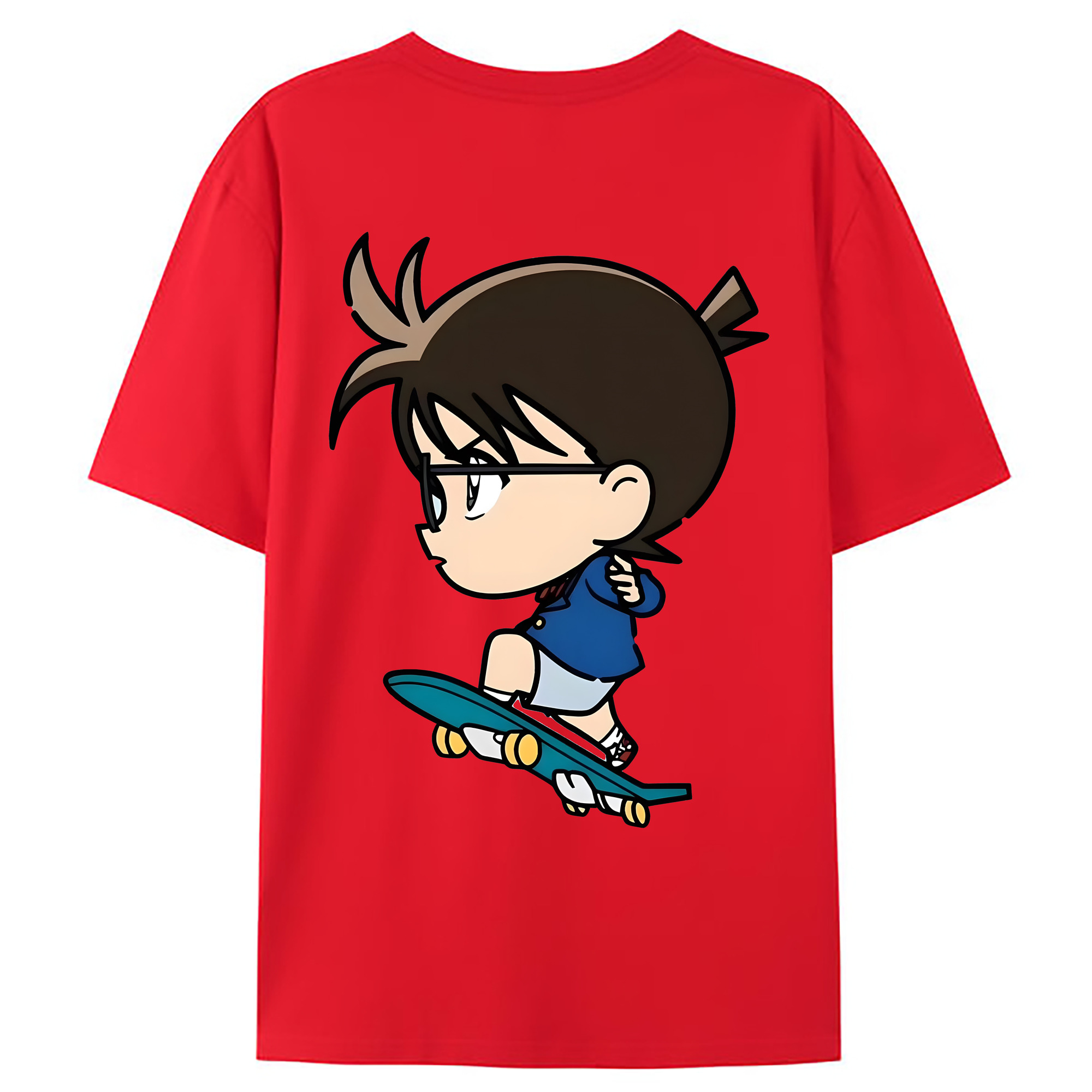 （画像用） 名探偵コナン 江戸川 コナン Detective Conan Conan Edogawa 綿100％ メンズ半袖Tシャツ（バックプリント） 通気性