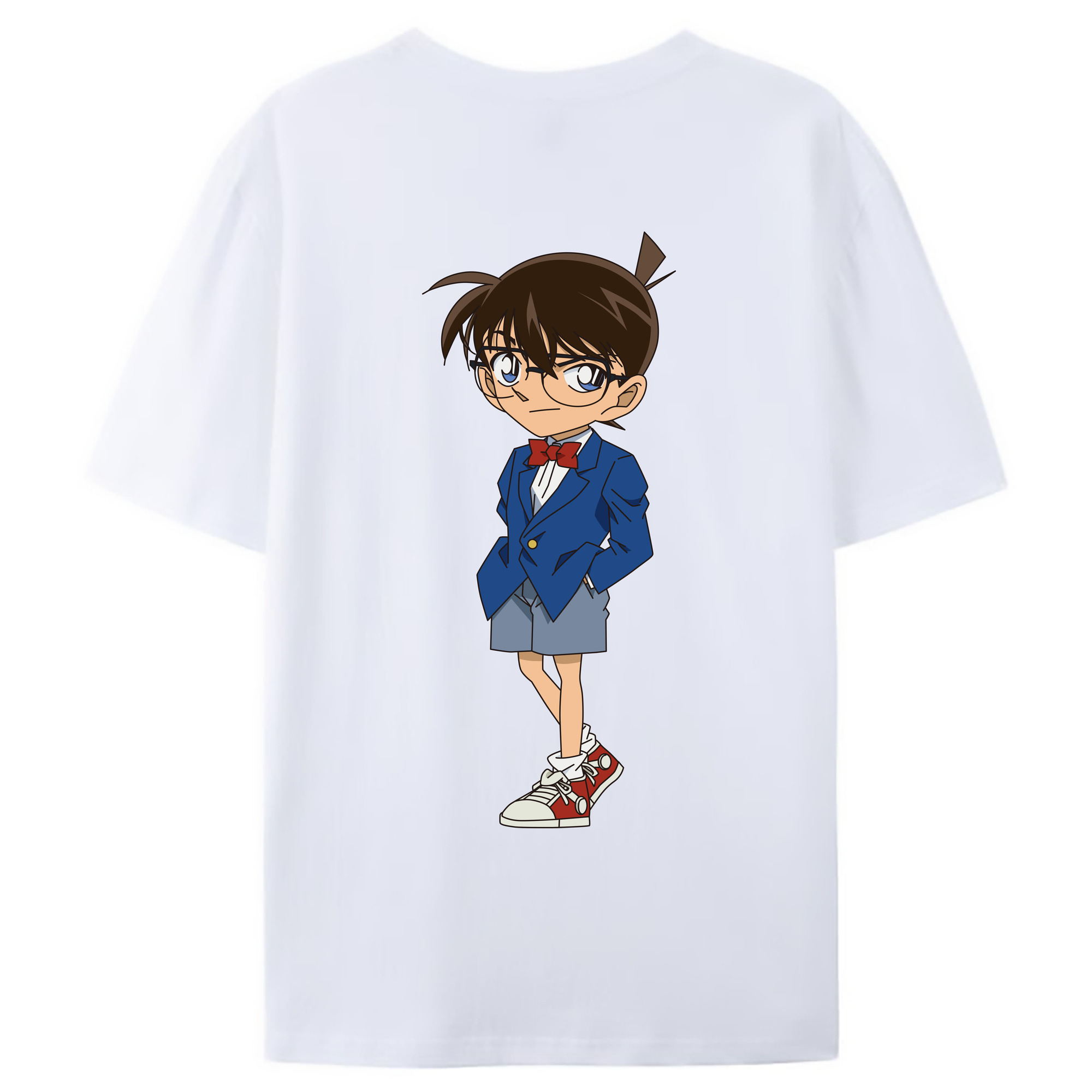 （画像用） 名探偵コナン 江戸川 コナン Detective Conan Conan Edogawa 綿100％ メンズ半袖Tシャツ（バックプリント） 通気性