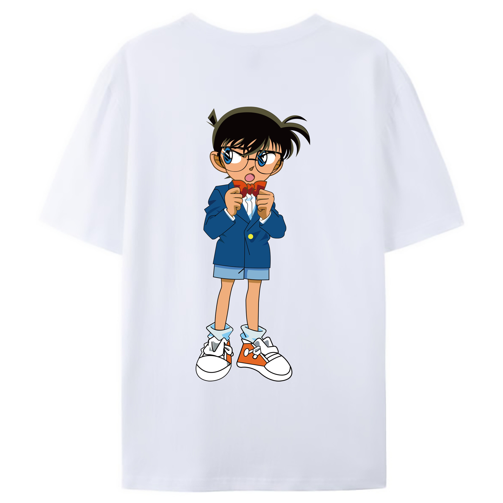 （画像用） 名探偵コナン 江戸川 コナン Detective Conan Conan Edogawa 綿100％ メンズ半袖Tシャツ（バックプリント） 通気性