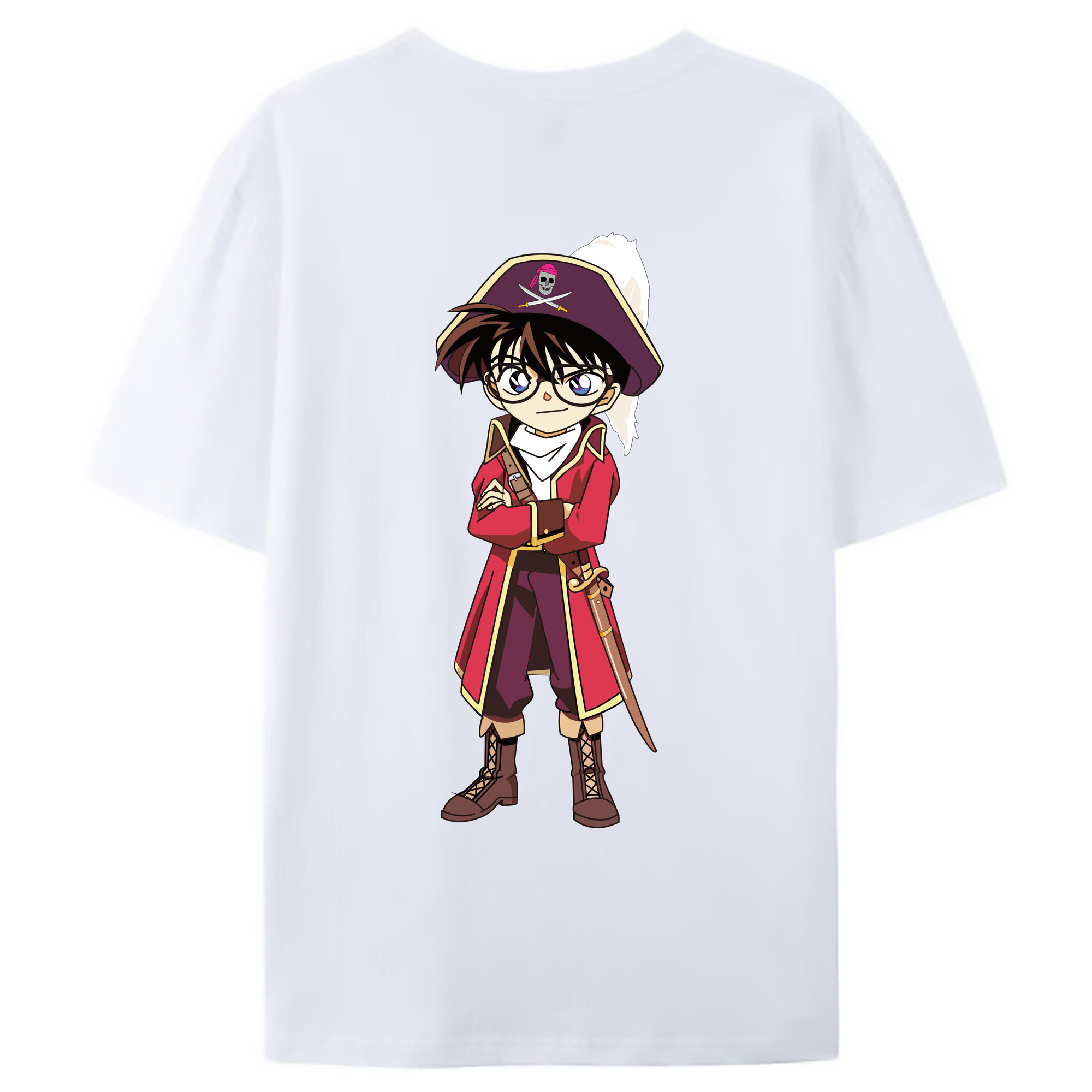 （画像用） 名探偵コナン 江戸川 コナン Detective Conan Conan Edogawa 綿100％ メンズ半袖Tシャツ（バックプリント） 通気性