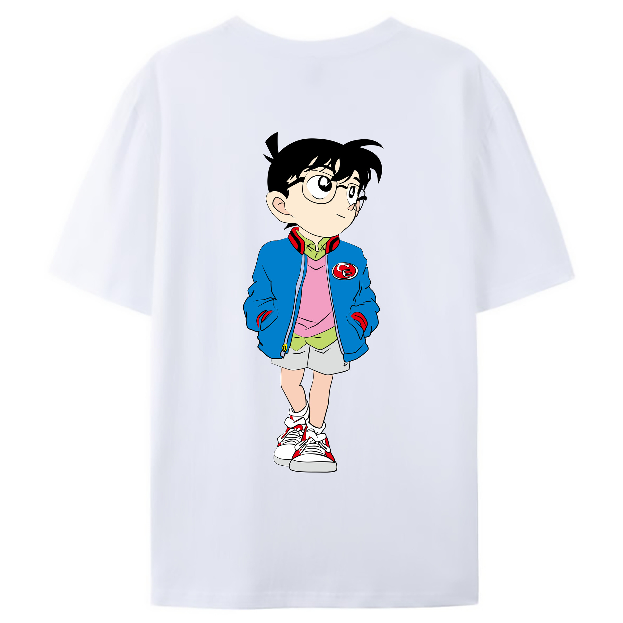 （画像用） 名探偵コナン 江戸川 コナン Detective Conan Conan Edogawa 綿100％ メンズ半袖Tシャツ（バックプリント） 通気性