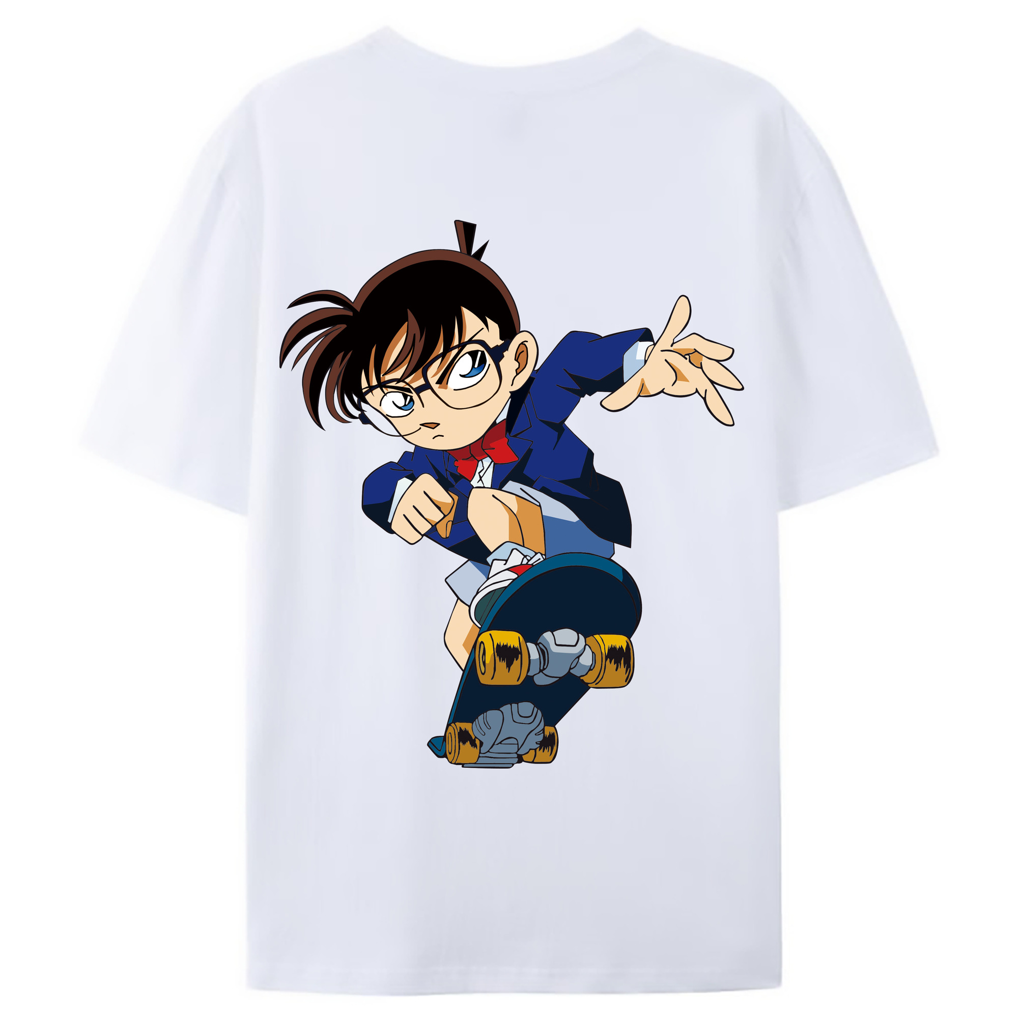 （画像用） 名探偵コナン 江戸川 コナン Detective Conan Conan Edogawa 綿100％ メンズ半袖Tシャツ（バックプリント） 通気性