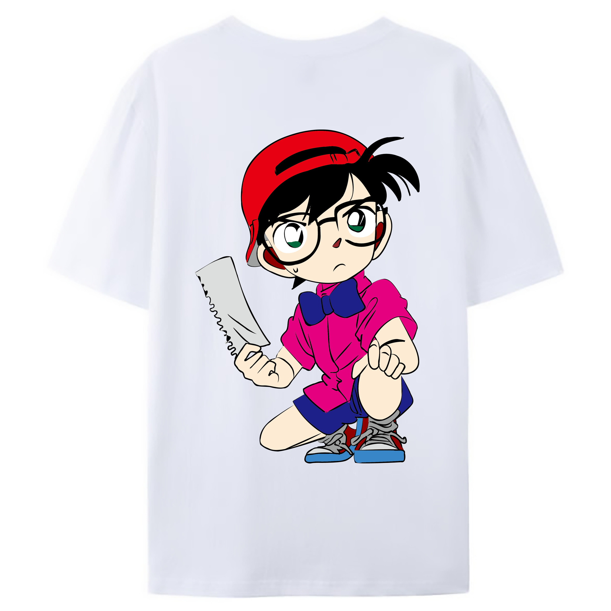 （画像用） 名探偵コナン 江戸川 コナン Detective Conan Conan Edogawa 綿100％ メンズ半袖Tシャツ（バックプリント） 通気性