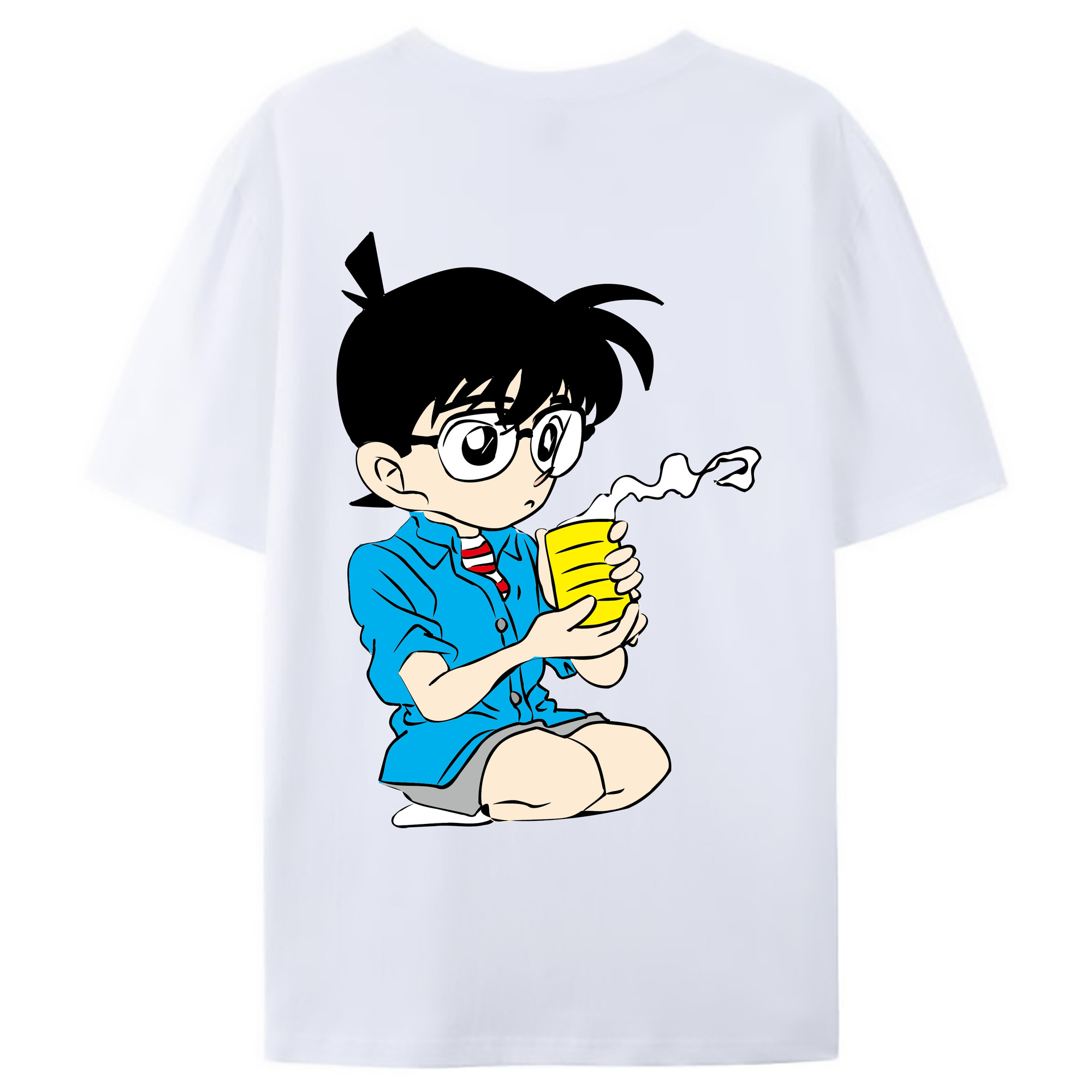 （画像用） 名探偵コナン 江戸川 コナン Detective Conan Conan Edogawa 綿100％ メンズ半袖Tシャツ（バックプリント） 通気性