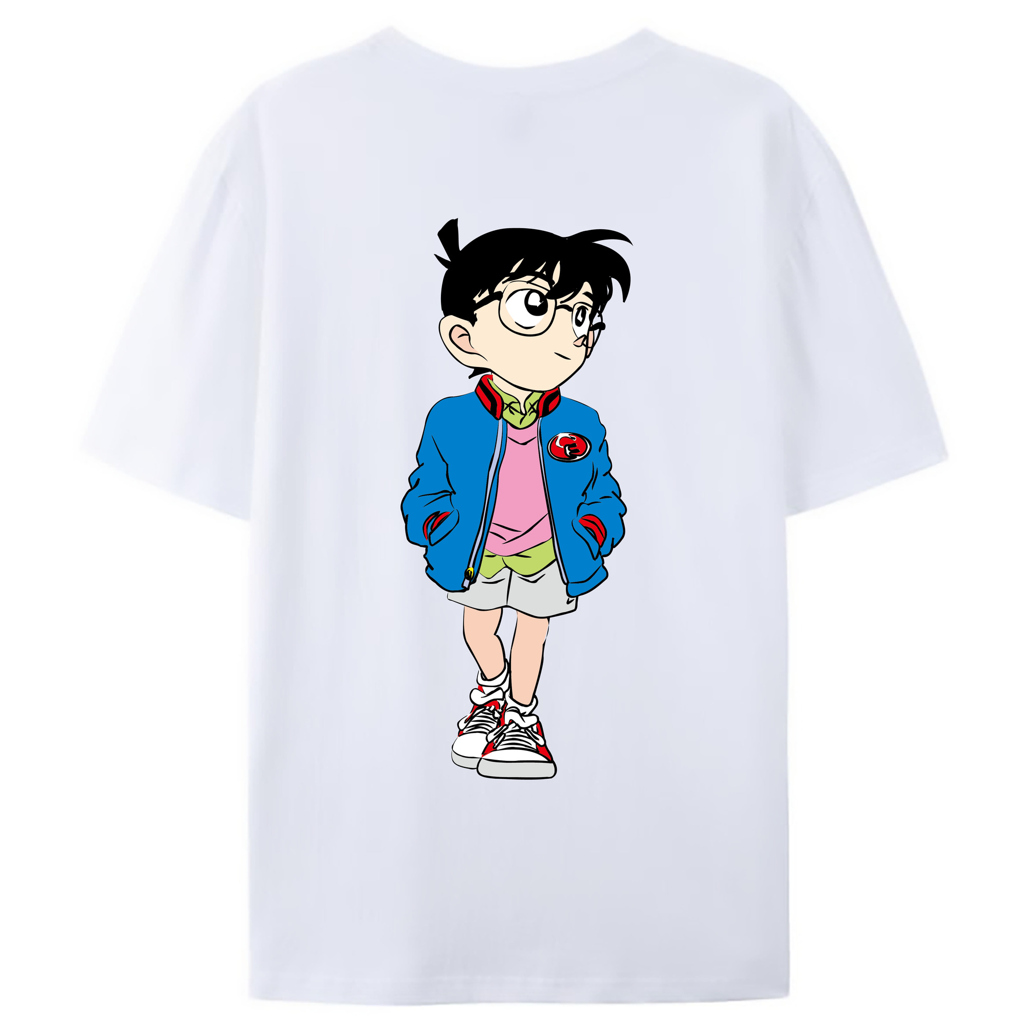 （画像用） 名探偵コナン 江戸川 コナン Detective Conan Conan Edogawa 綿100％ メンズ半袖Tシャツ（バックプリント） 通気性