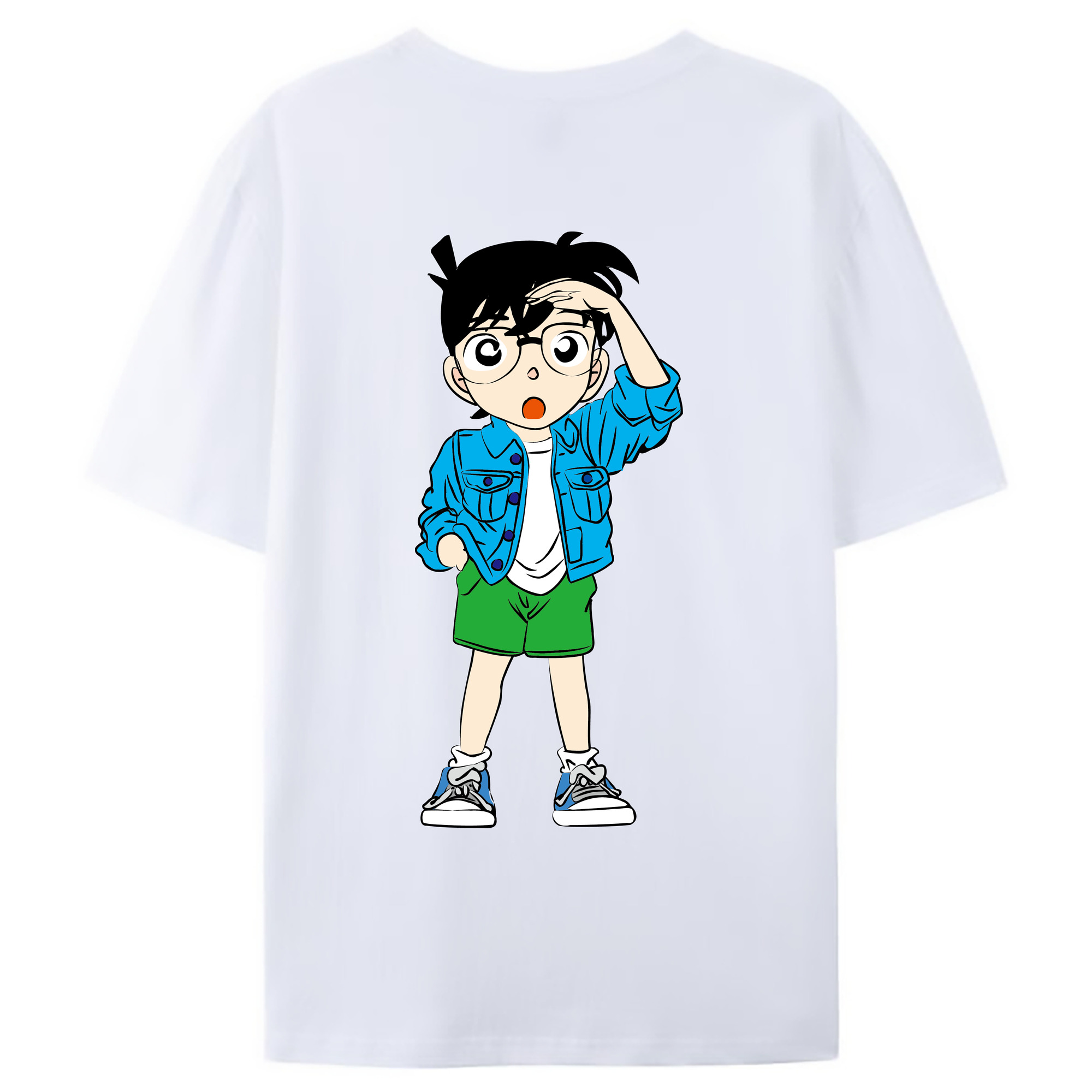 （画像用） 名探偵コナン 江戸川 コナン Detective Conan Conan Edogawa 綿100％ メンズ半袖Tシャツ（バックプリント） 通気性