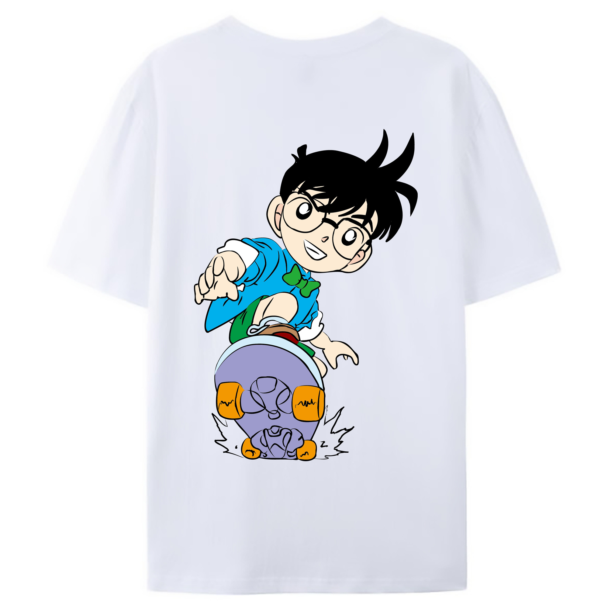 （画像用） 名探偵コナン 江戸川 コナン Detective Conan Conan Edogawa 綿100％ メンズ半袖Tシャツ（バックプリント） 通気性