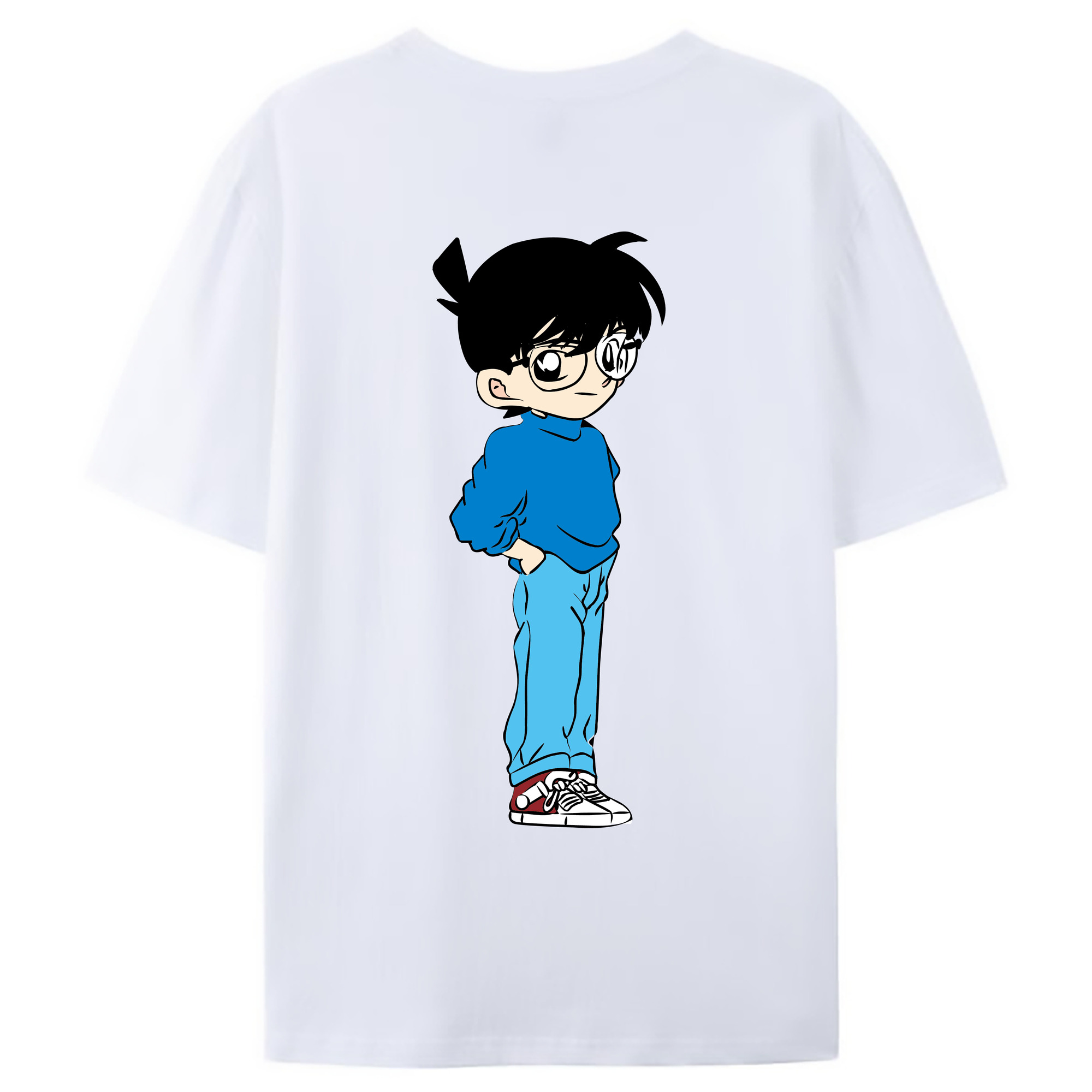 （画像用） 名探偵コナン 江戸川 コナン Detective Conan Conan Edogawa 綿100％ メンズ半袖Tシャツ（バックプリント） 通気性