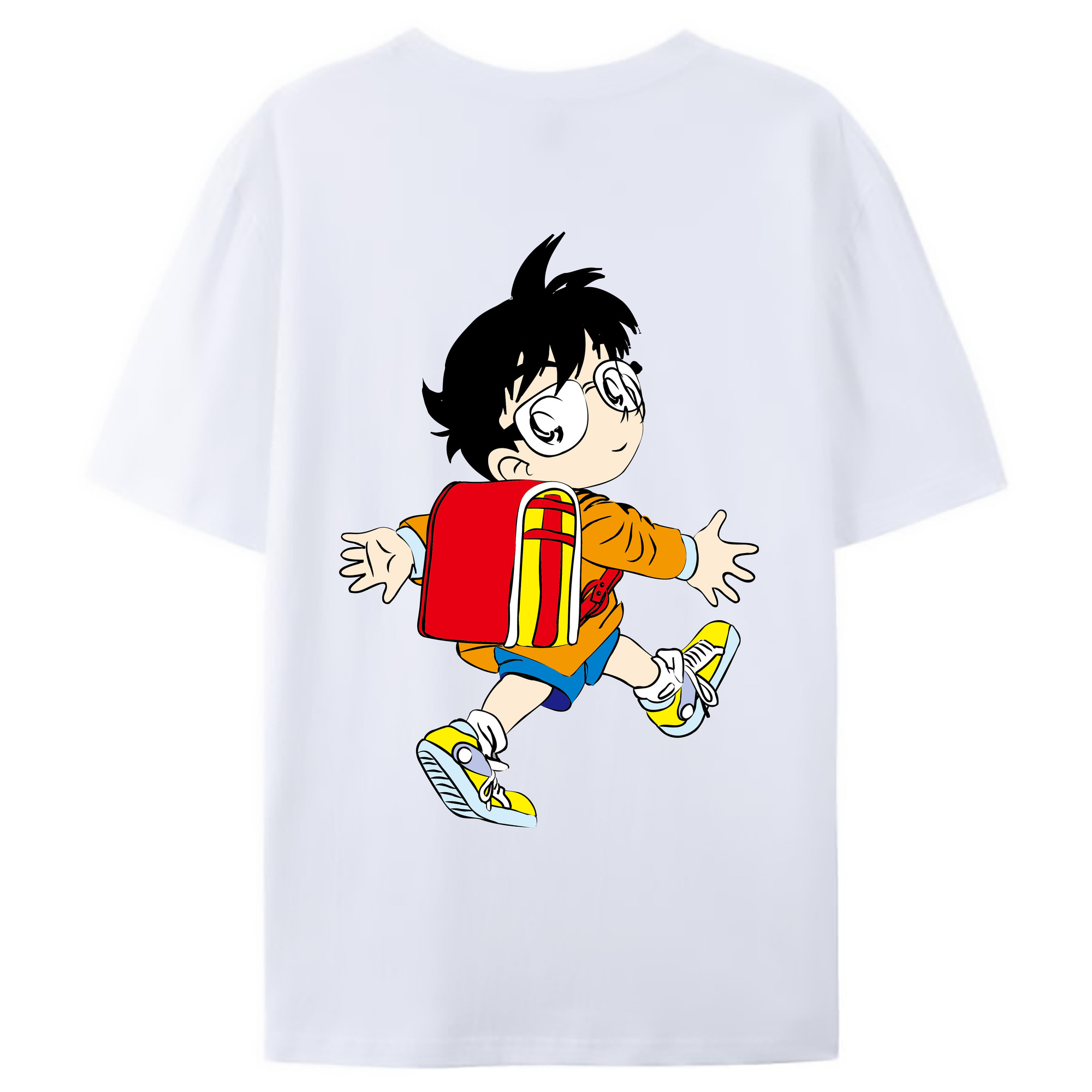 （画像用） 名探偵コナン 江戸川 コナン Detective Conan Conan Edogawa 綿100％ メンズ半袖Tシャツ（バックプリント） 通気性
