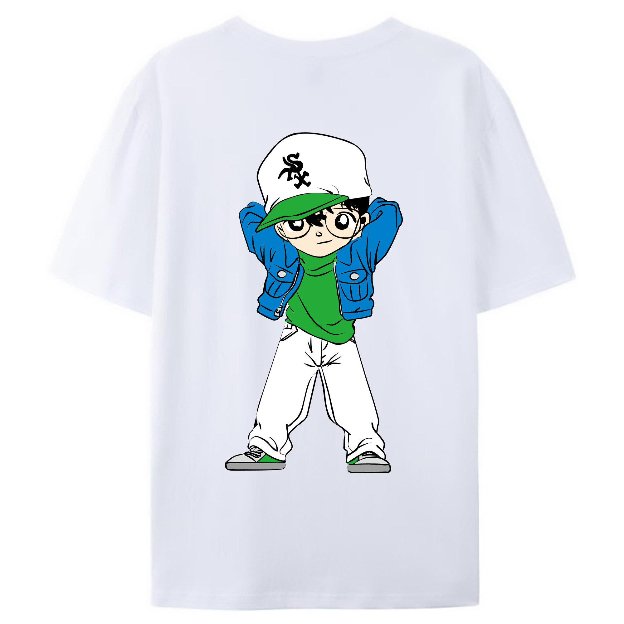 （画像用） 名探偵コナン 江戸川 コナン Detective Conan Conan Edogawa 綿100％ メンズ半袖Tシャツ（バックプリント） 通気性