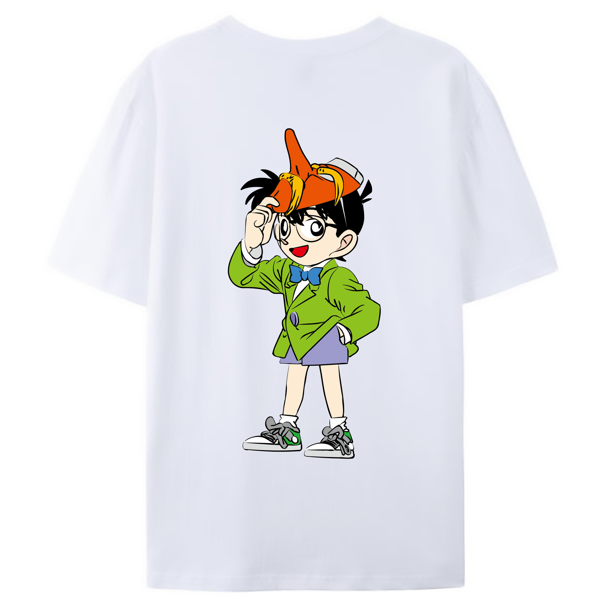 （画像用） 名探偵コナン 江戸川 コナン Detective Conan Conan Edogawa 綿100％ メンズ半袖Tシャツ（バックプリント） 通気性