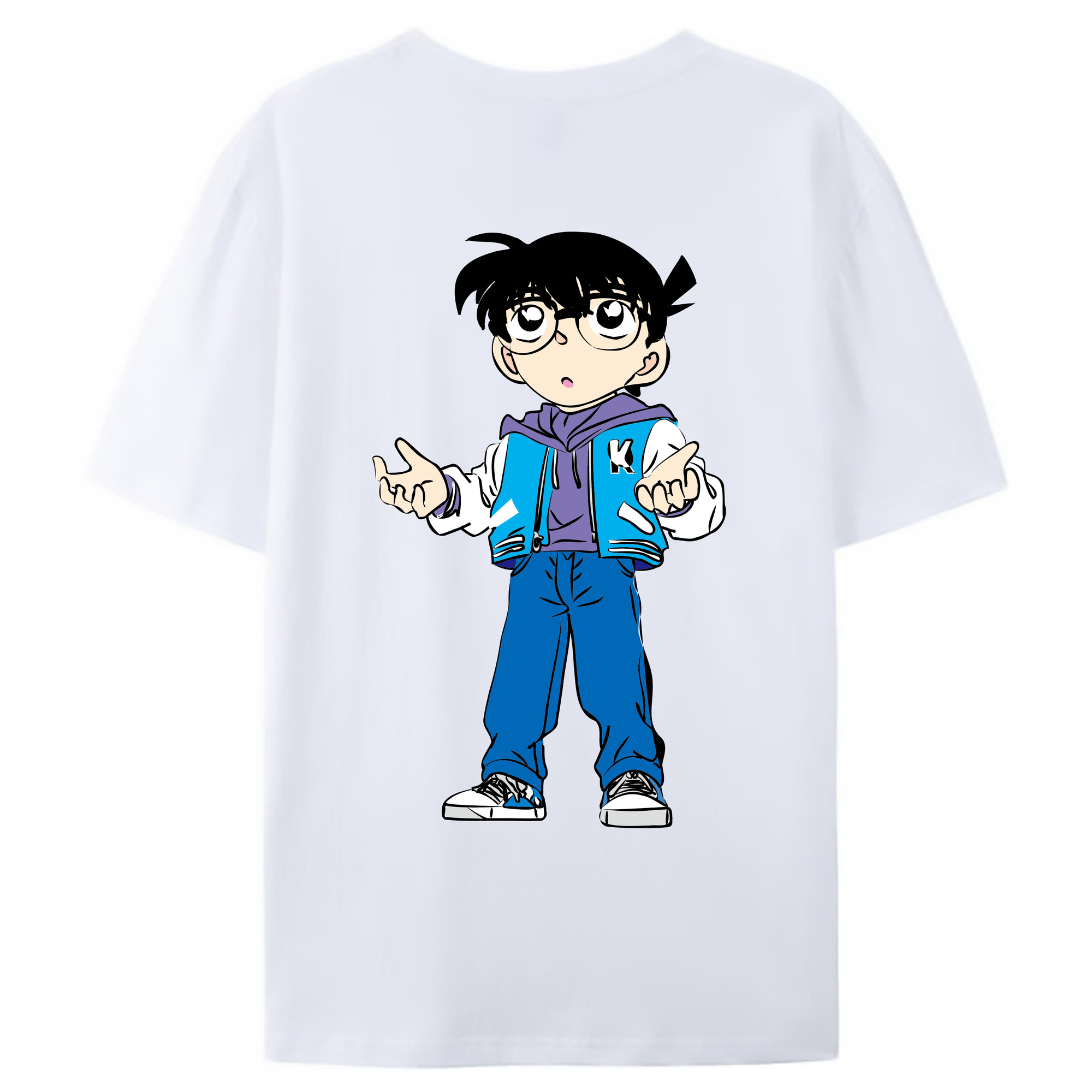 （画像用） 名探偵コナン 江戸川 コナン Detective Conan Conan Edogawa 綿100％ メンズ半袖Tシャツ（バックプリント） 通気性