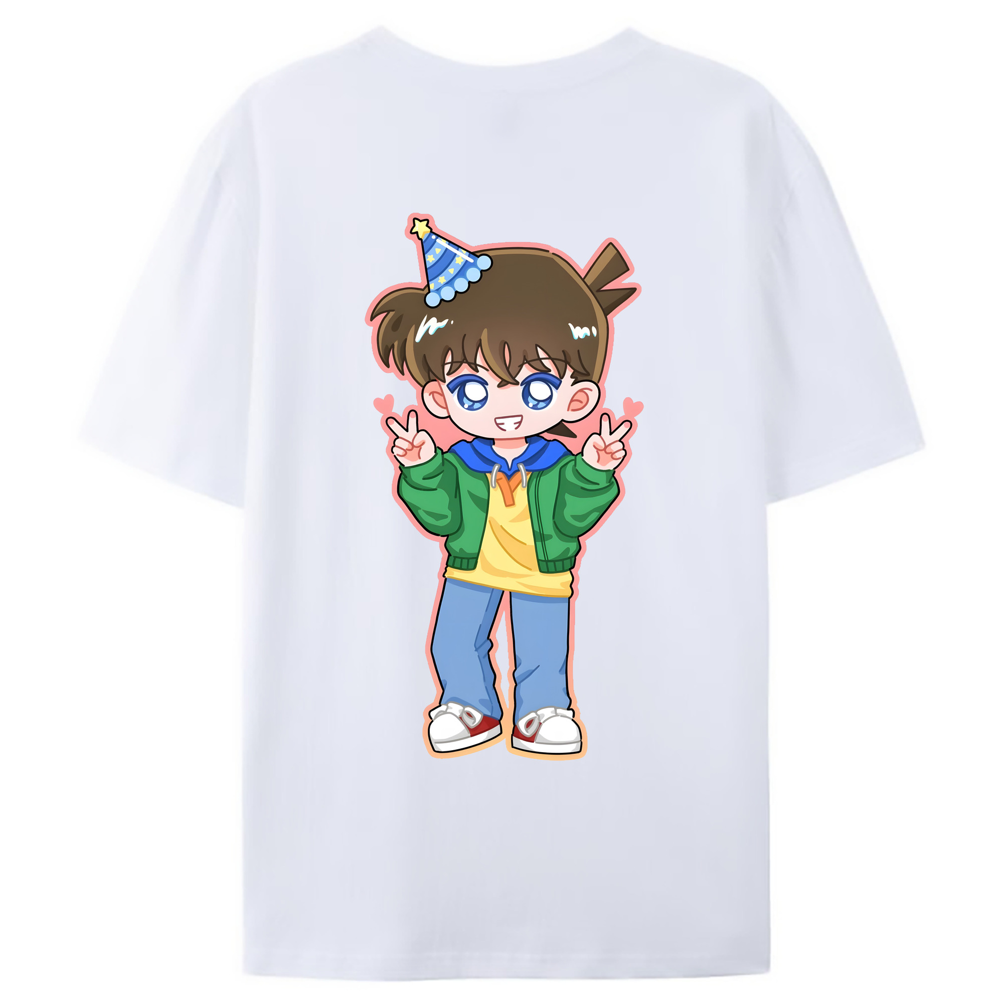 （画像用） 名探偵コナン 江戸川 コナン Detective Conan Conan Edogawa 綿100％ メンズ半袖Tシャツ（バックプリント） 通気性