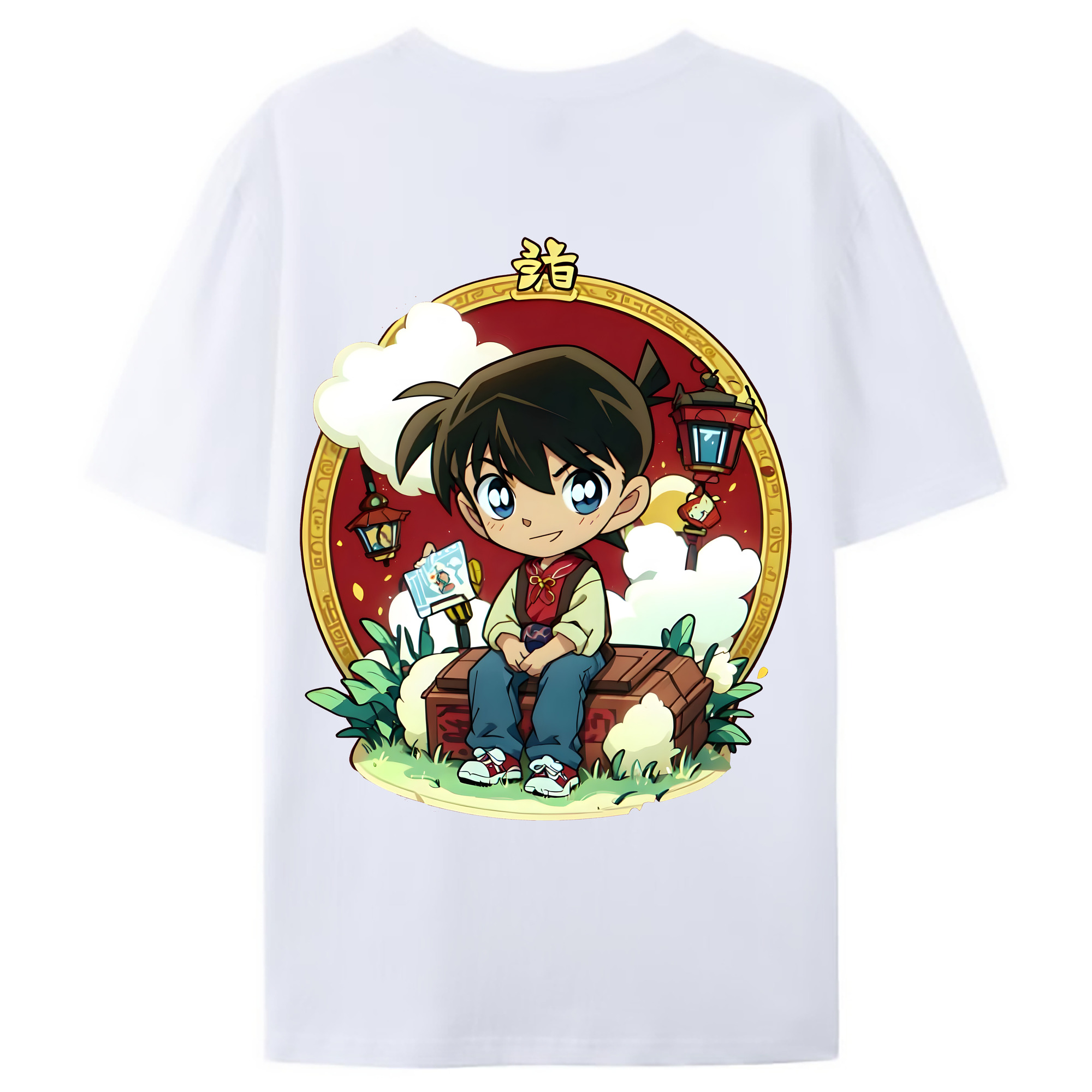 （画像用） 名探偵コナン 江戸川 コナン Detective Conan Conan Edogawa 綿100％ メンズ半袖Tシャツ（バックプリント） 通気性