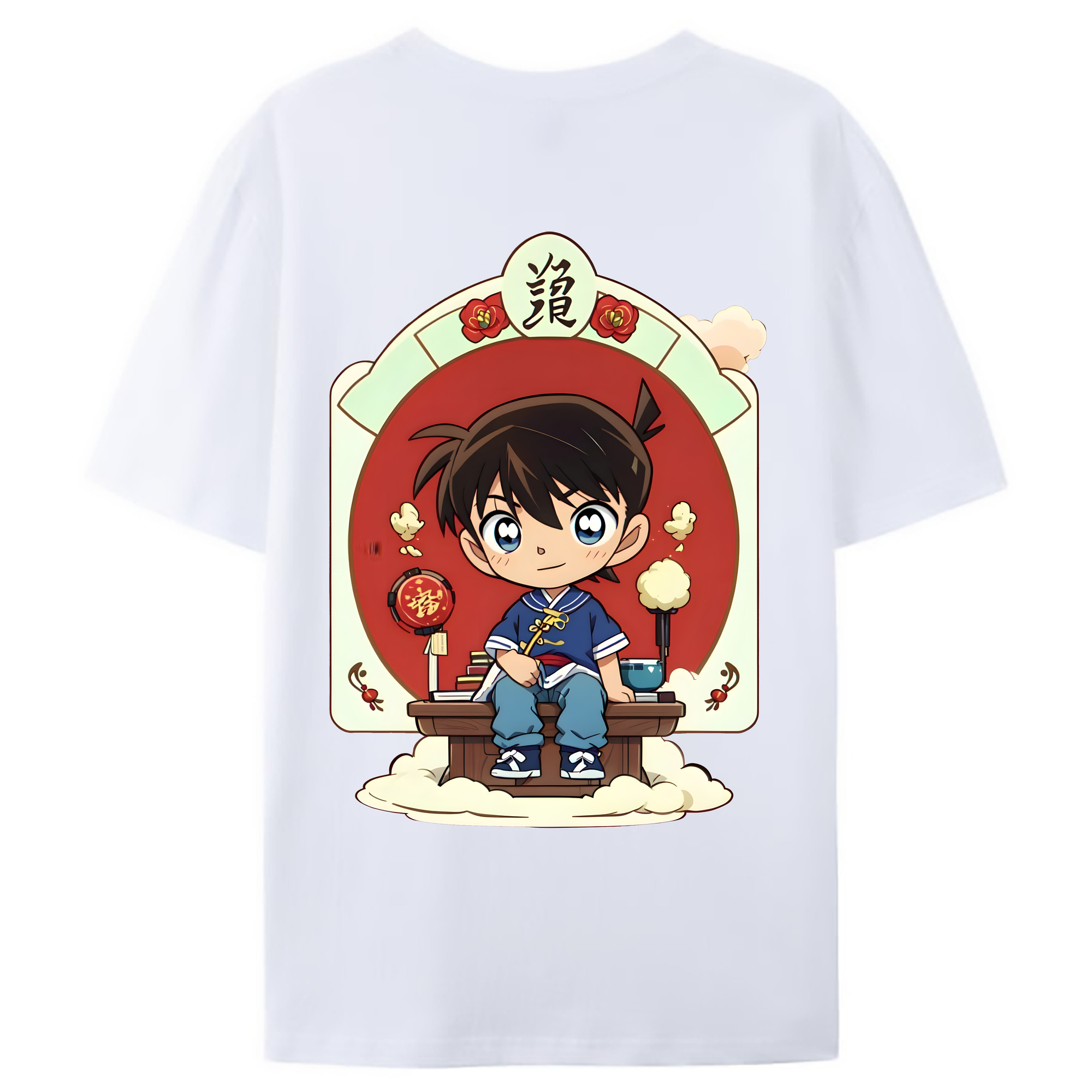 （画像用） 名探偵コナン 江戸川 コナン Detective Conan Conan Edogawa 綿100％ メンズ半袖Tシャツ（バックプリント） 通気性