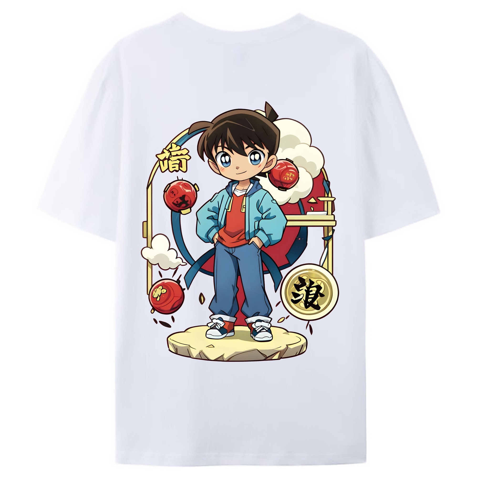 （画像用） 名探偵コナン 江戸川 コナン Detective Conan Conan Edogawa 綿100％ メンズ半袖Tシャツ（バックプリント） 通気性