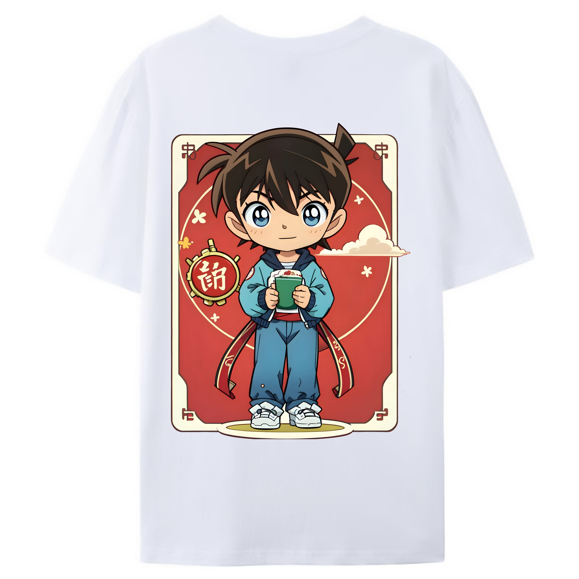 （画像用） 名探偵コナン 江戸川 コナン Detective Conan Conan Edogawa 綿100％ メンズ半袖Tシャツ（バックプリント） 通気性