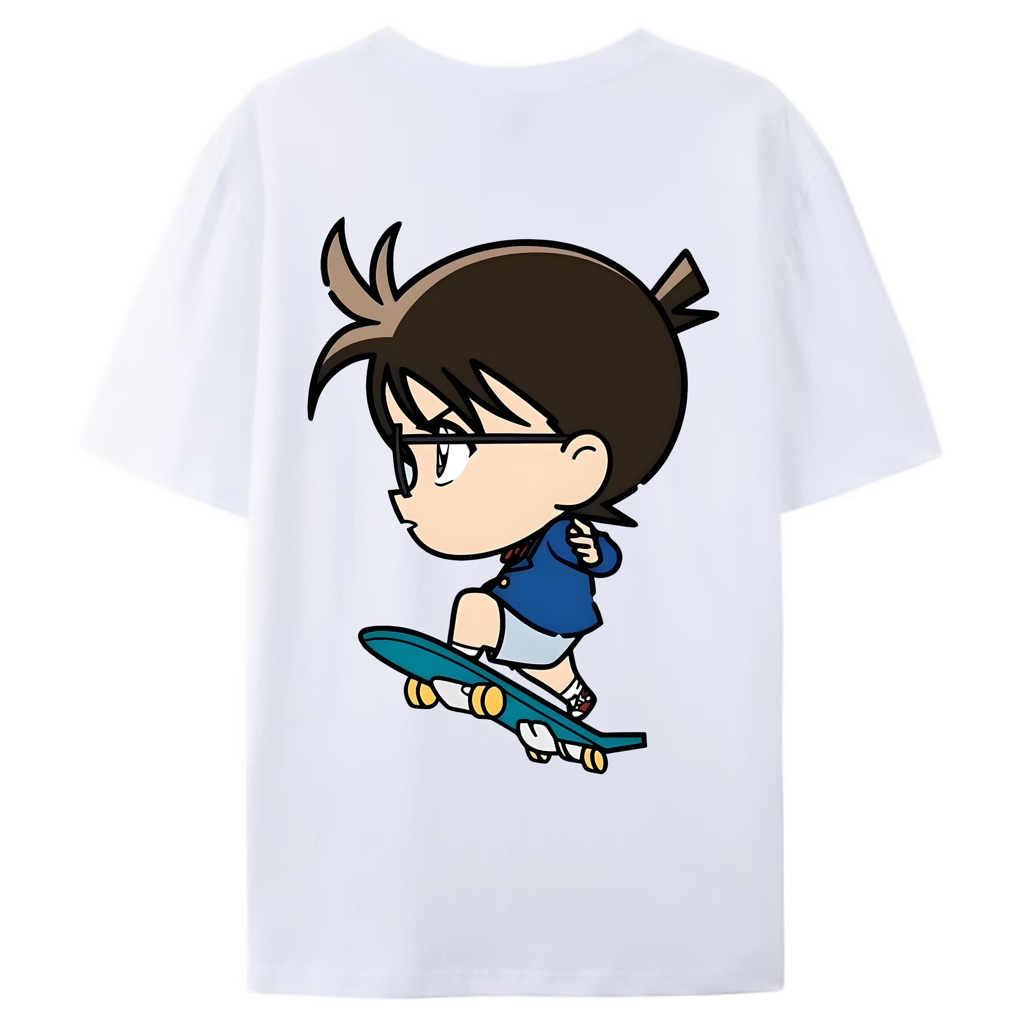 （画像用） 名探偵コナン 江戸川 コナン Detective Conan Conan Edogawa 綿100％ メンズ半袖Tシャツ（バックプリント） 通気性