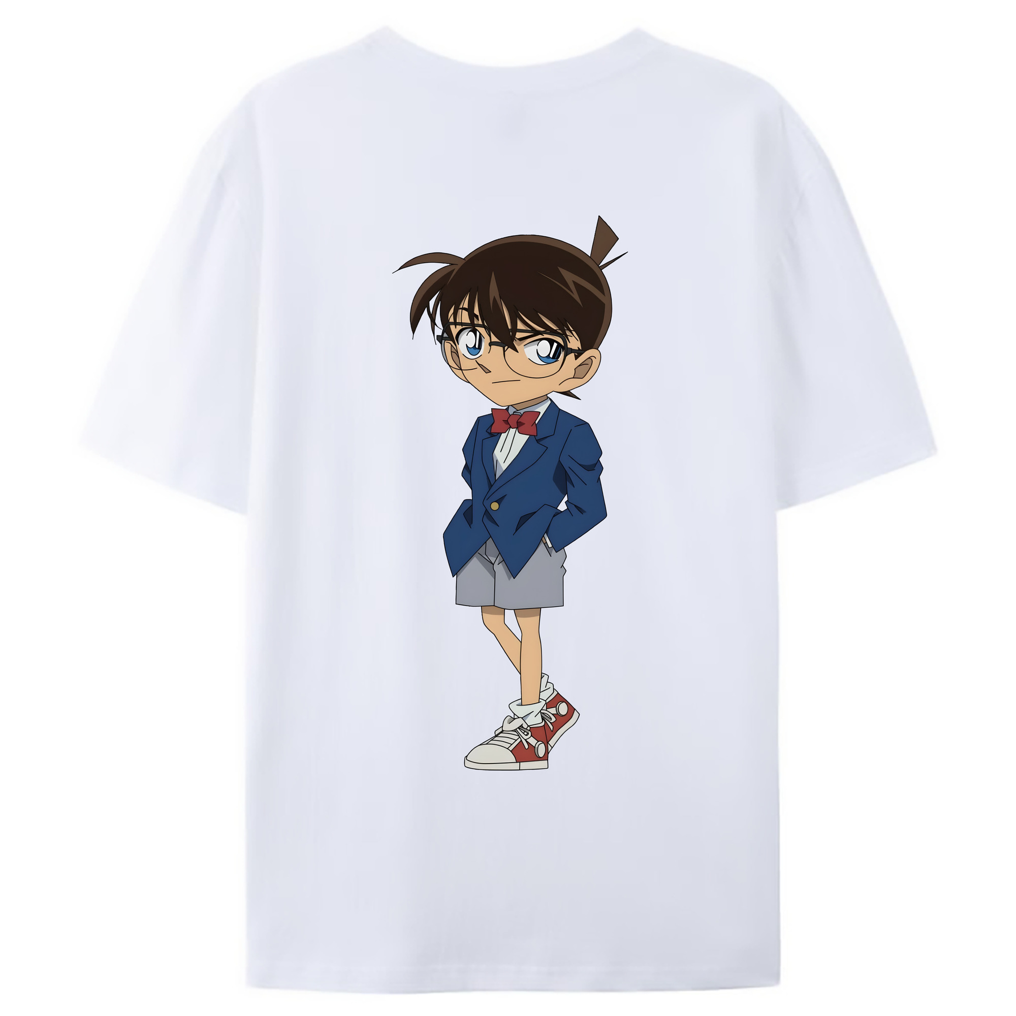 （画像用） 名探偵コナン 江戸川 コナン Detective Conan Conan Edogawa 綿100％ メンズ半袖Tシャツ（バックプリント） 通気性
